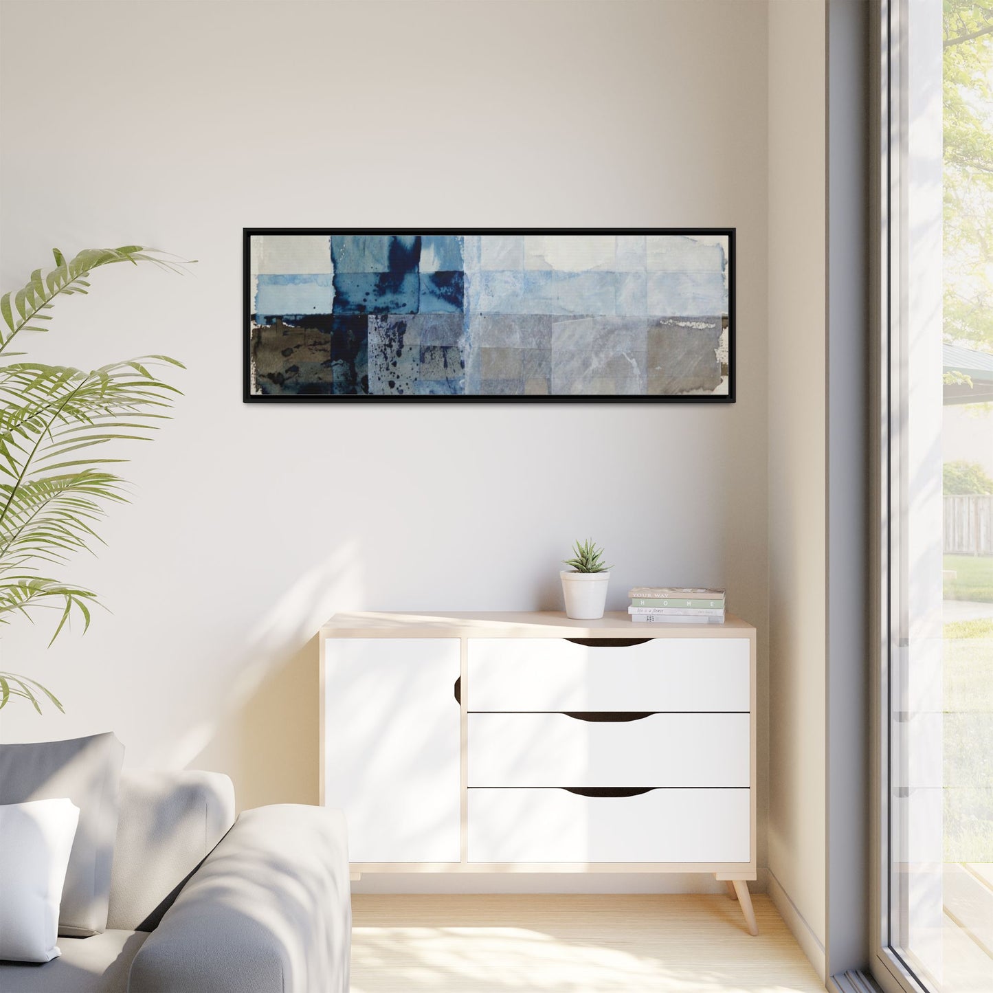 Abstract Coastal Blue Framed Canvas Art