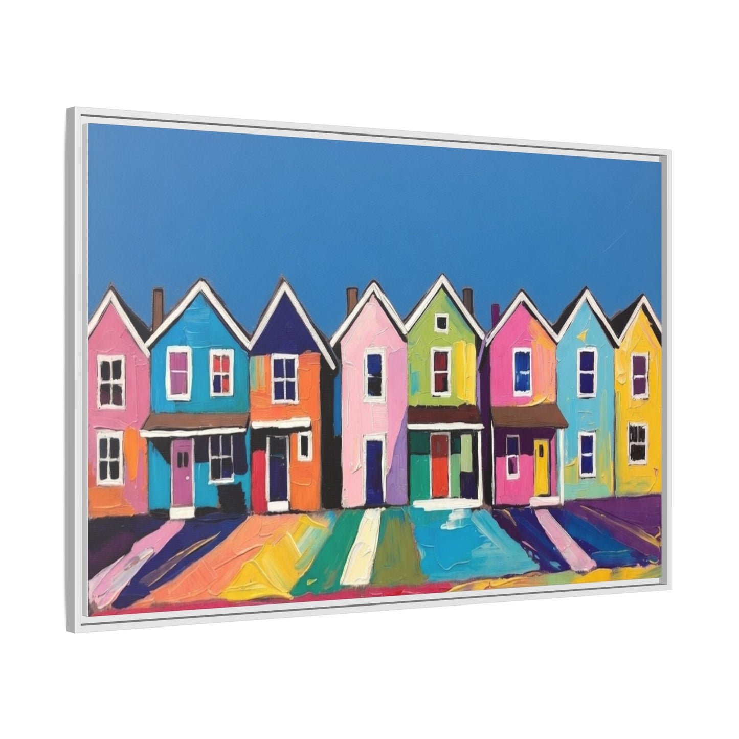 Colorful Beach Houses Matte Canvas Framed Wall Art