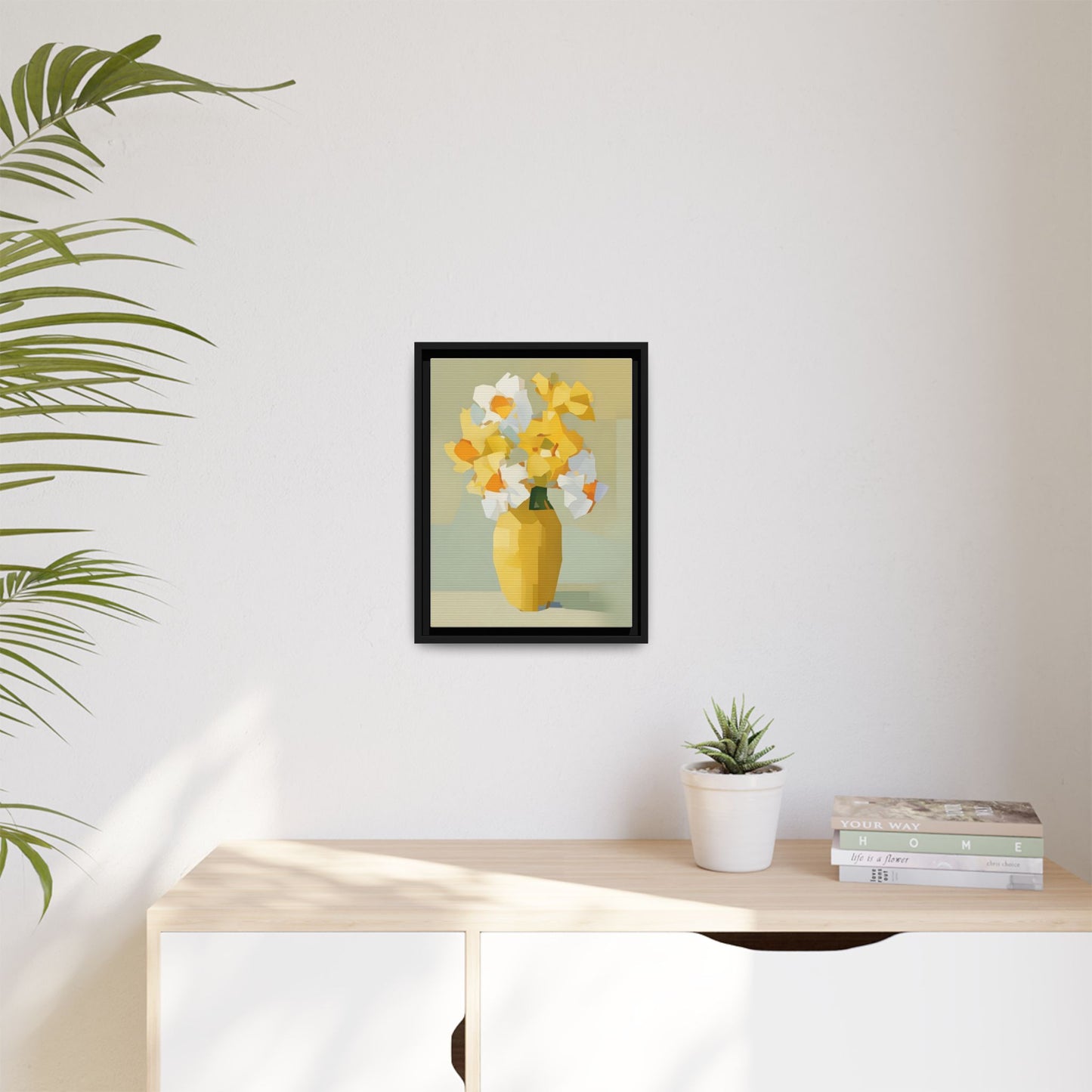 Framed Floral Canvas Print — Yellow Vase Bouquet Wall Art
