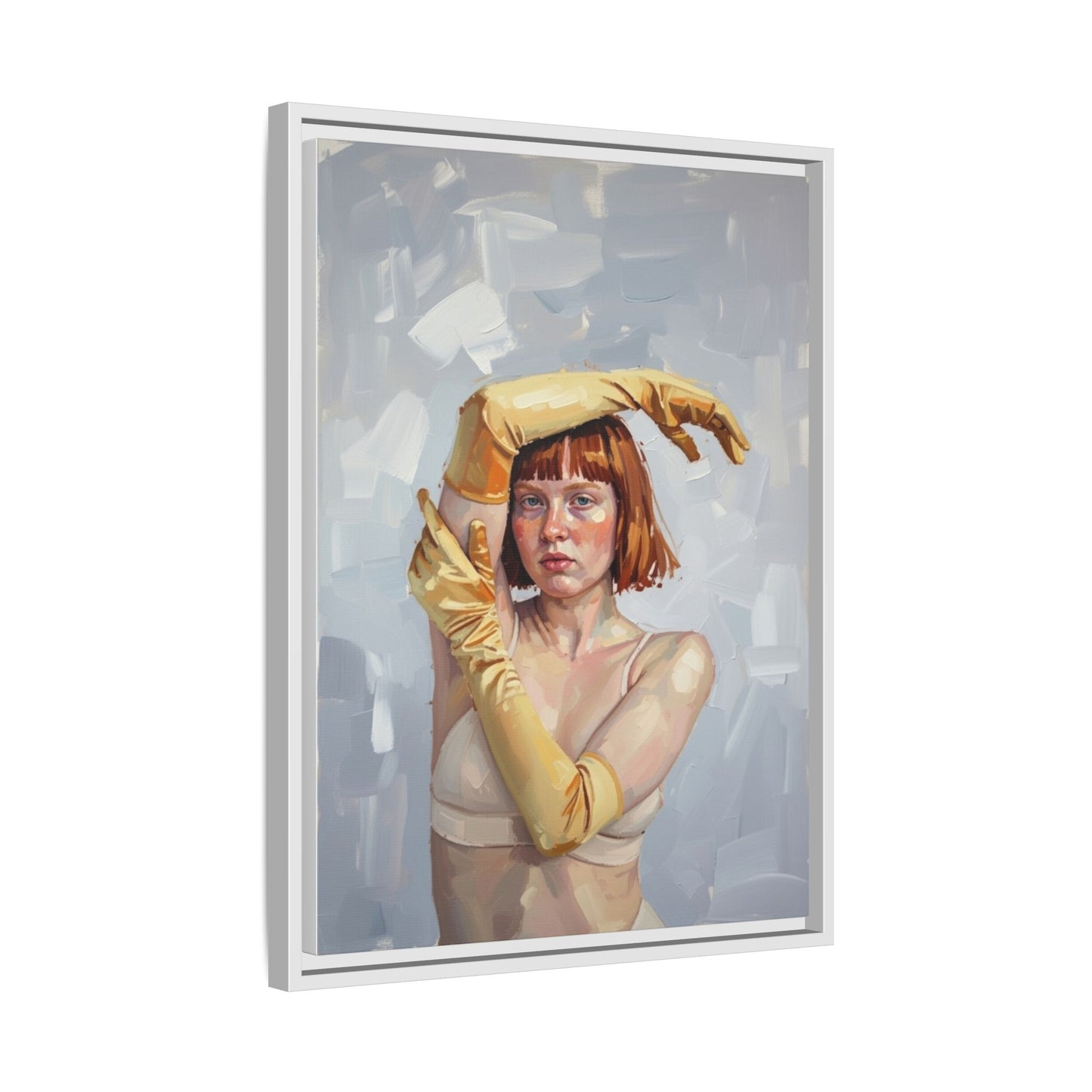 Contemporary Portrait Canvas Print — Woman with Yellow Gloves (Framed Matte)