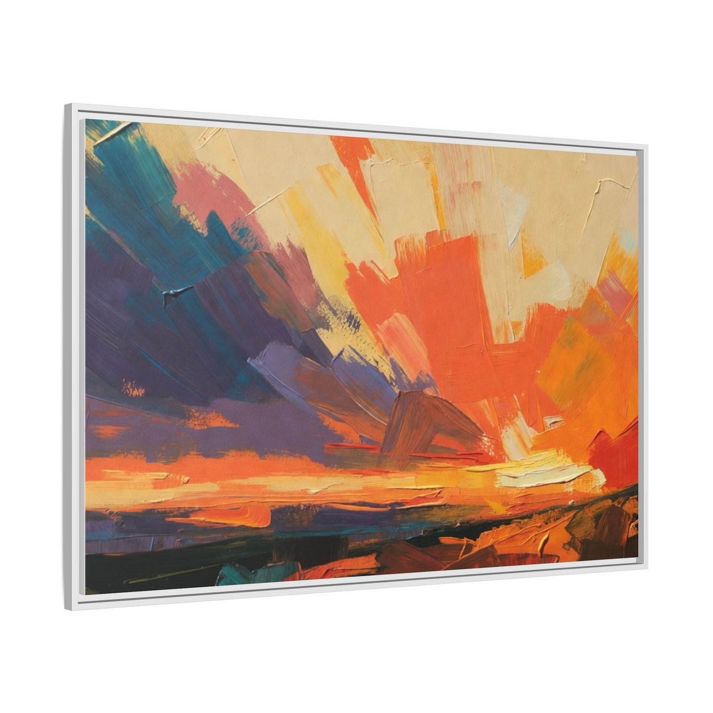 Framed Abstract Sunset Canvas Art – Multicolor Matte Wall Decor
