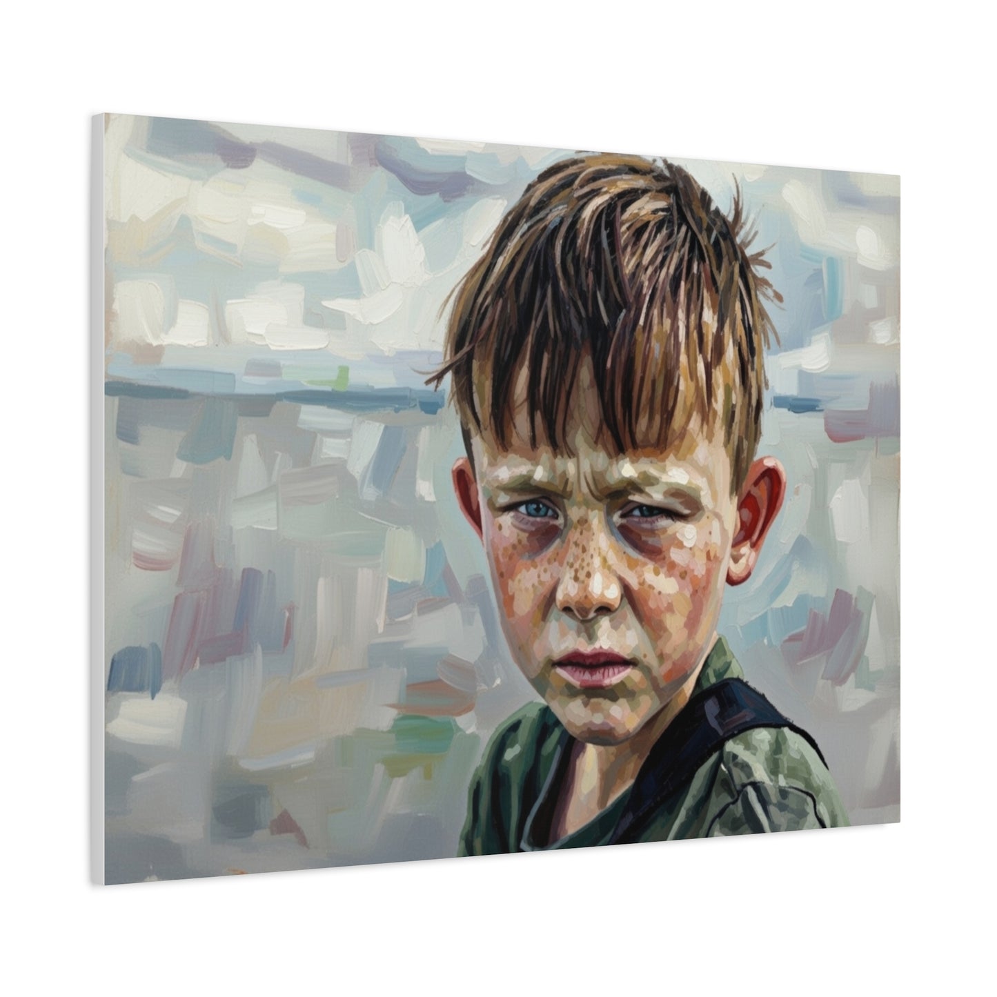 Melancholic Boy Portrait Canvas Print — Matte Stretched Wall Art