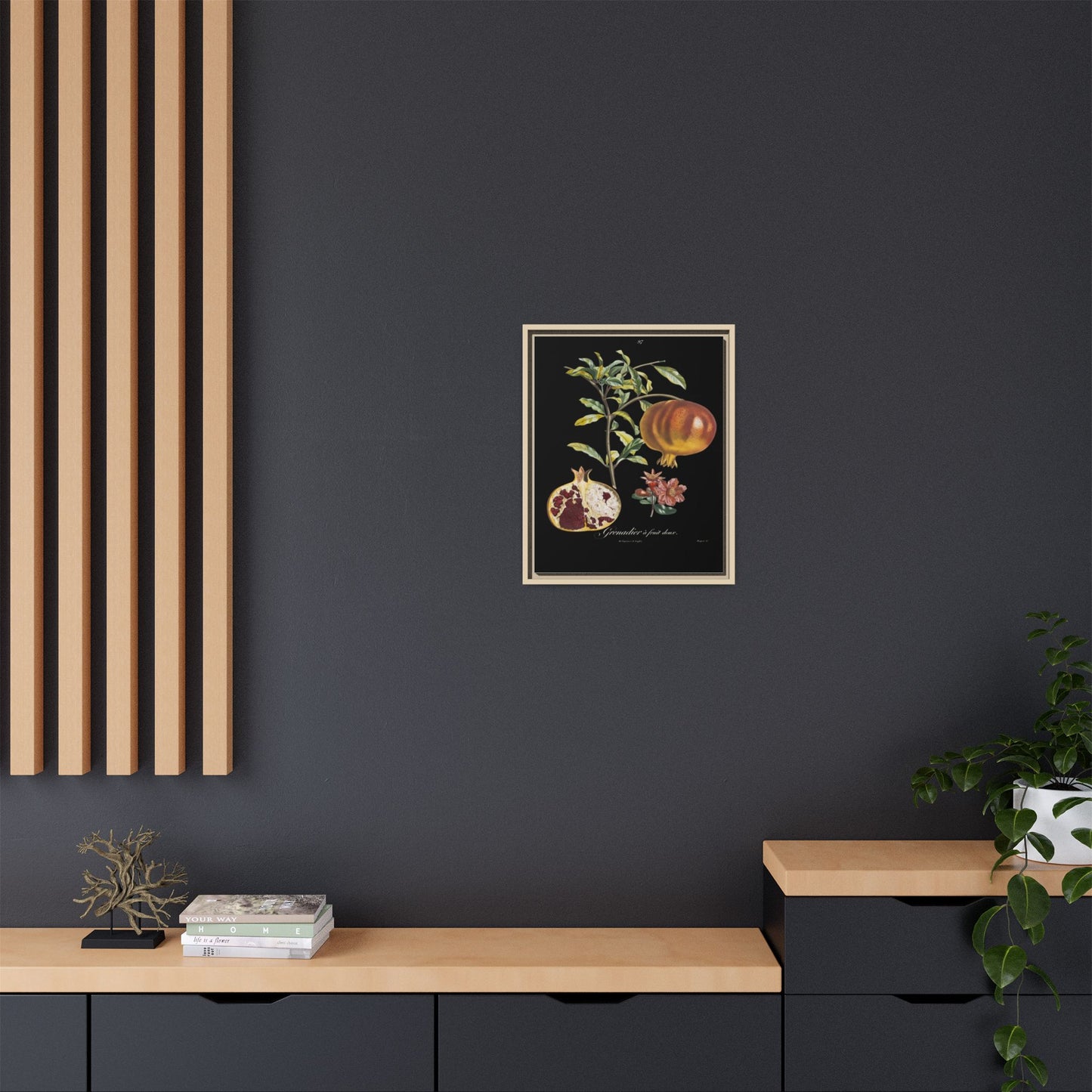 Pomegranate Botanical Framed Canvas Print — Vintage Fruit Wall Art