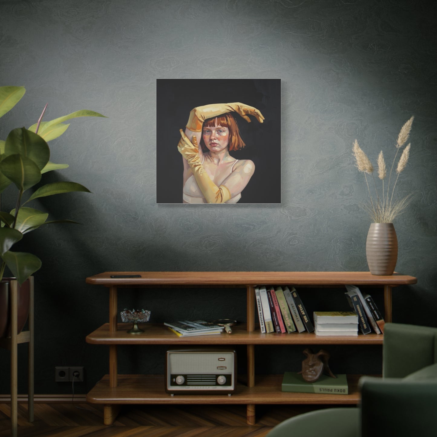 Contemporary Portrait Canvas — Redhead in Yellow Gloves Matte Stretched Art