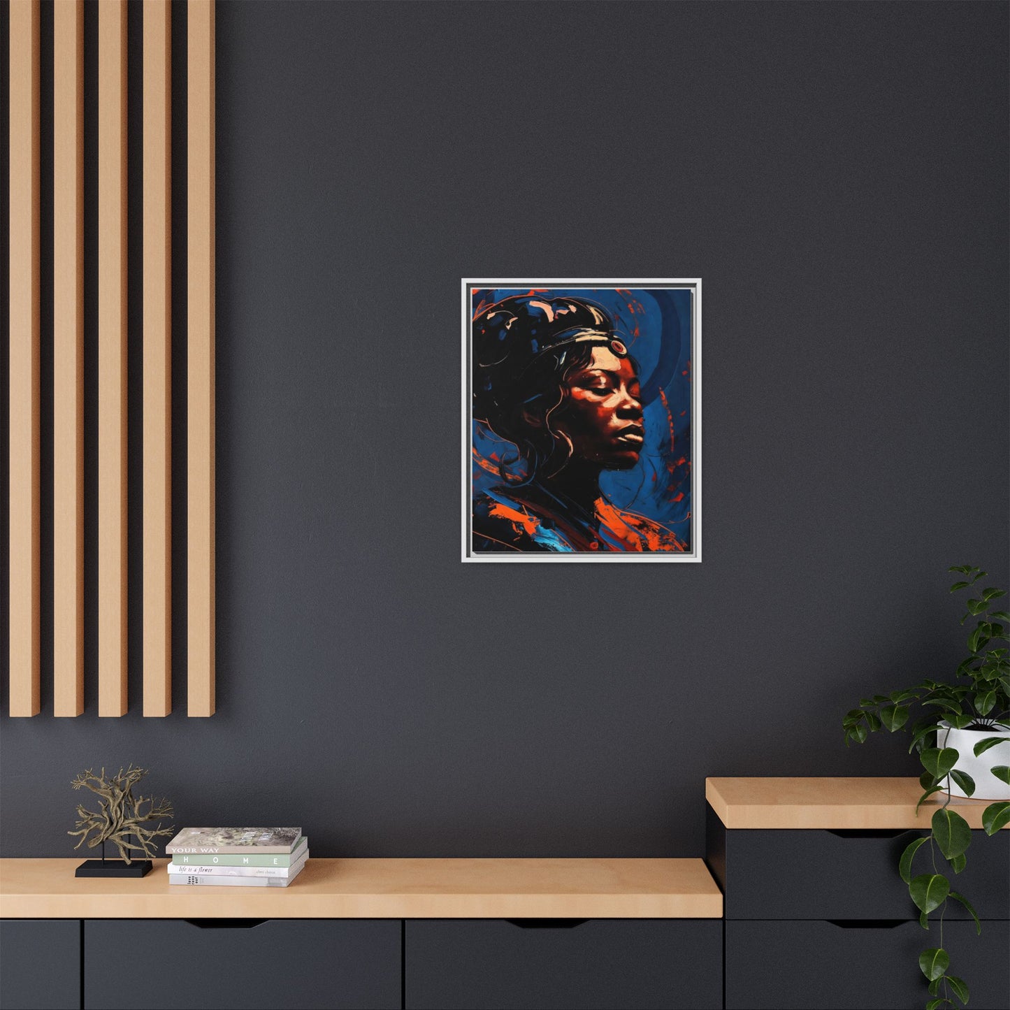 Framed Matte Canvas Art - Vibrant Portrait of a Black Woman (Multi-Color)
