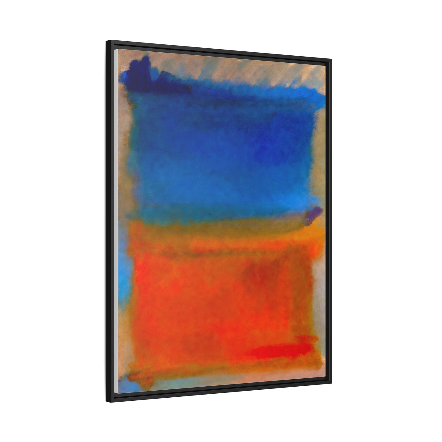 Abstract Color Block Matte Canvas Framed Wall Art — Blue & Orange Modern Painting