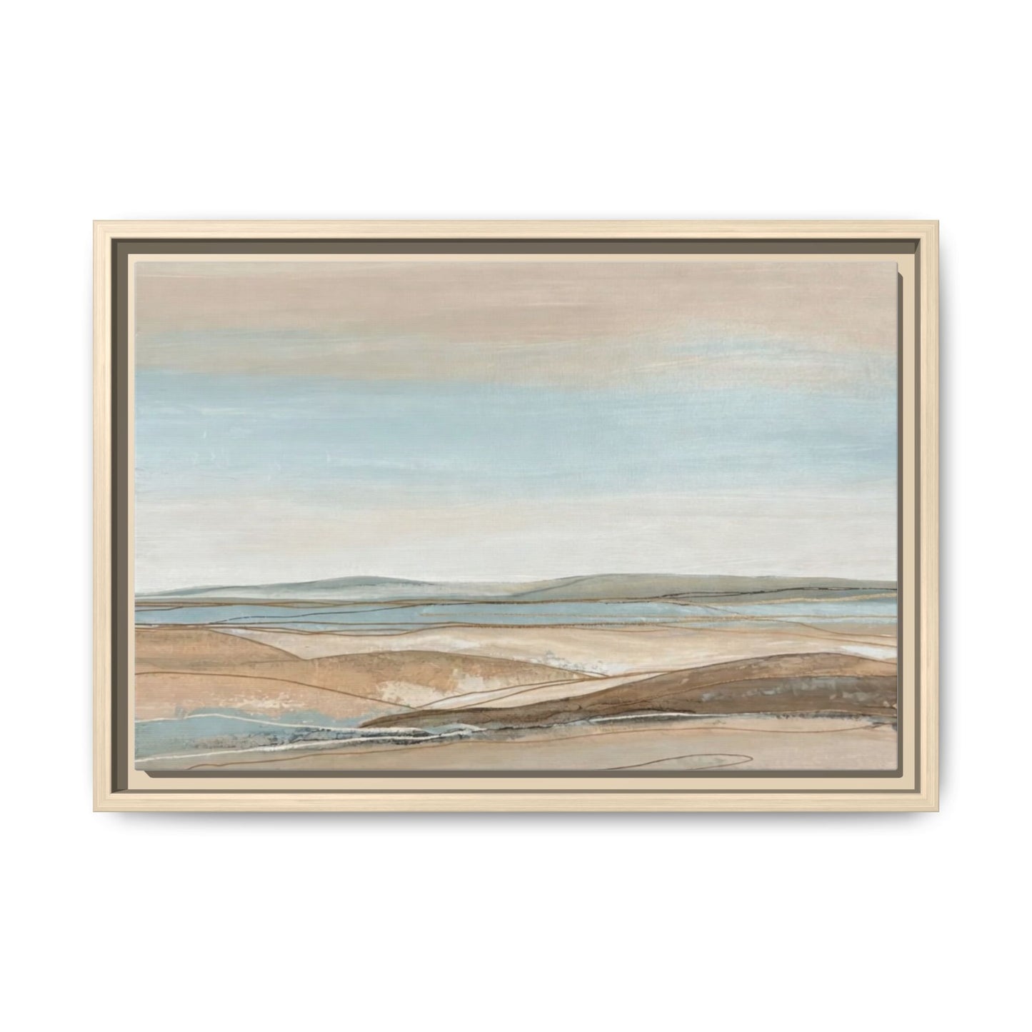 Framed Abstract Landscape Matte Canvas — Serene Coastal Horizon Wall Art