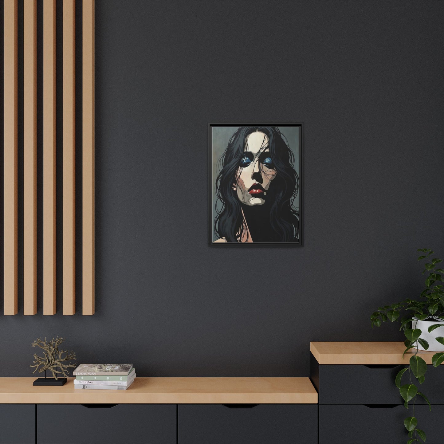 Framed Matte Canvas: Moody Portrait of Woman – Modern Gothic Wall Art