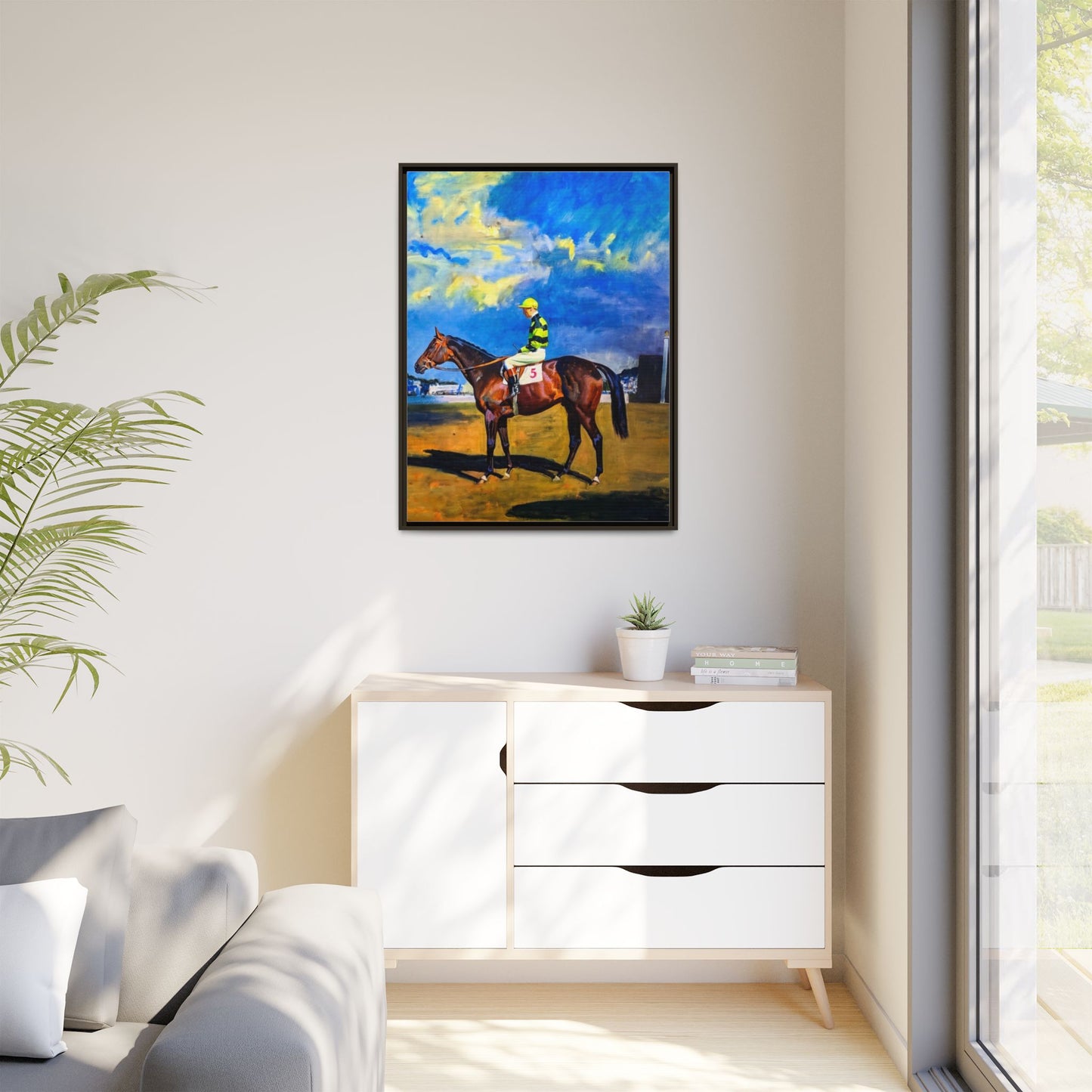 Framed Matte Canvas — Jockey on Racehorse Vintage Equestrian Wall Art
