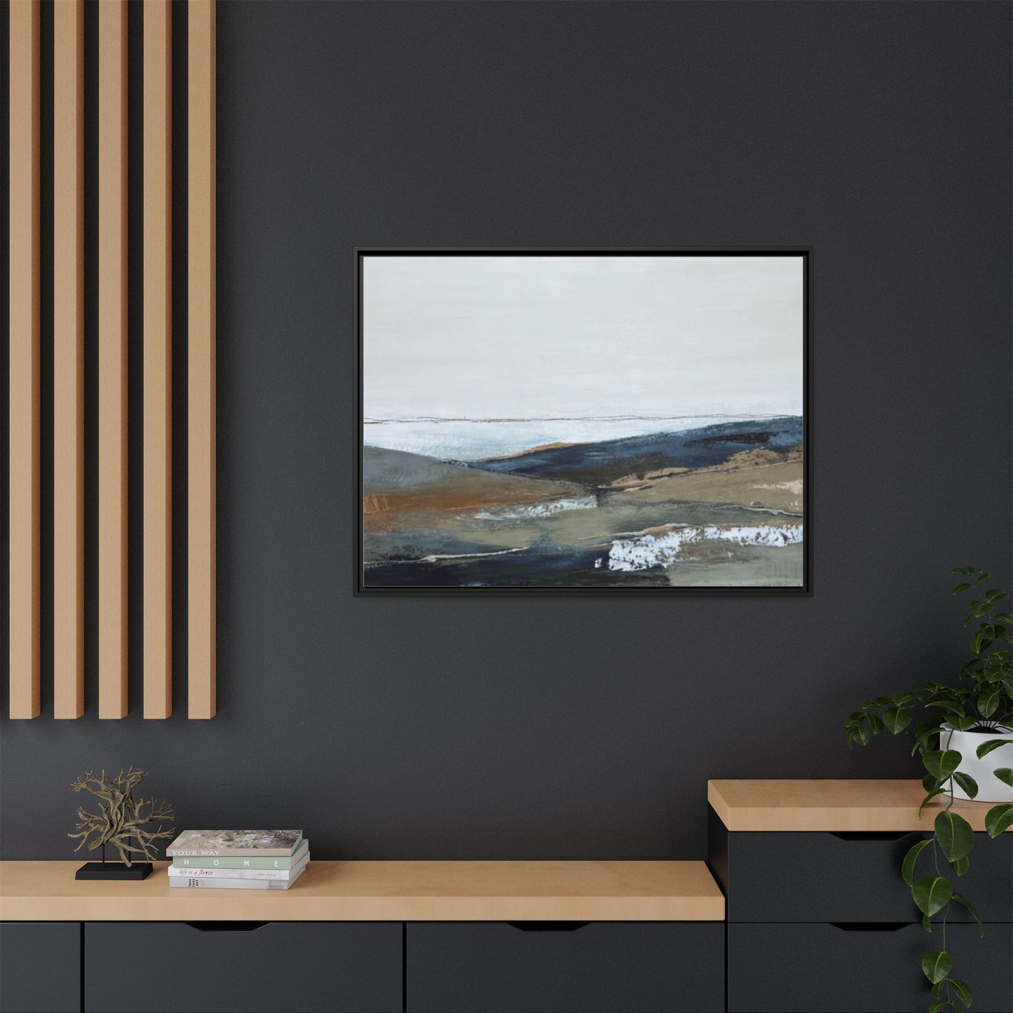 Framed Matte Canvas Wall Art — Serene Coastal Abstract Landscape