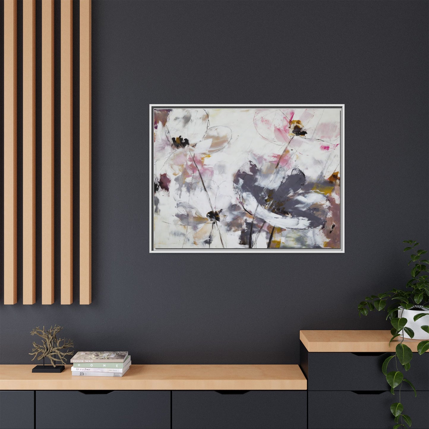 Abstract Floral Matte Canvas Framed Wall Art — Soft Watercolor Blooms