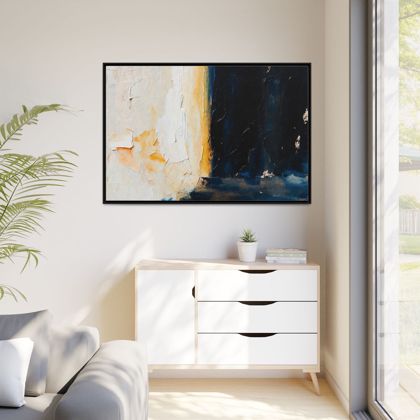 Abstract Coastal Texture Framed Canvas Art — Matte Multi-Color Wall Print