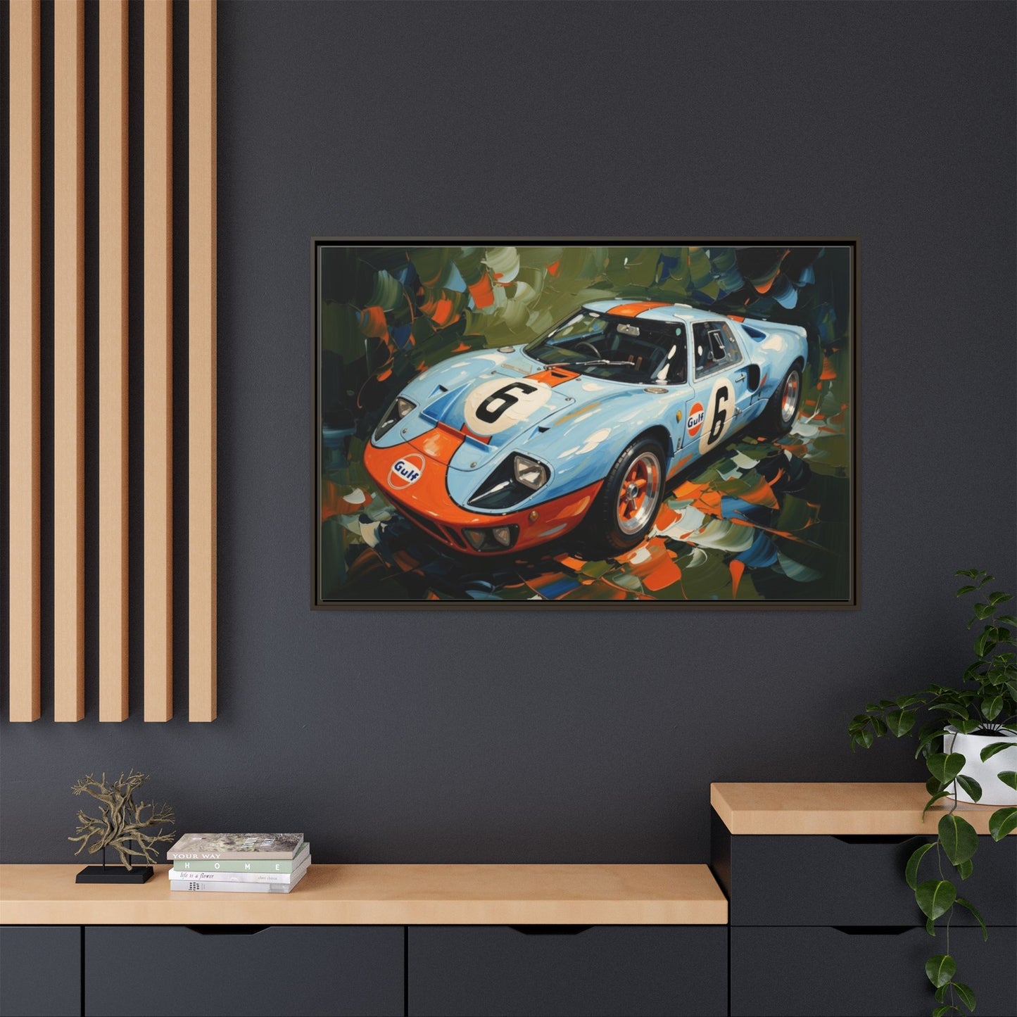 Gulf Racing GT40 Matte Framed Canvas — Vintage Sports Car Wall Art