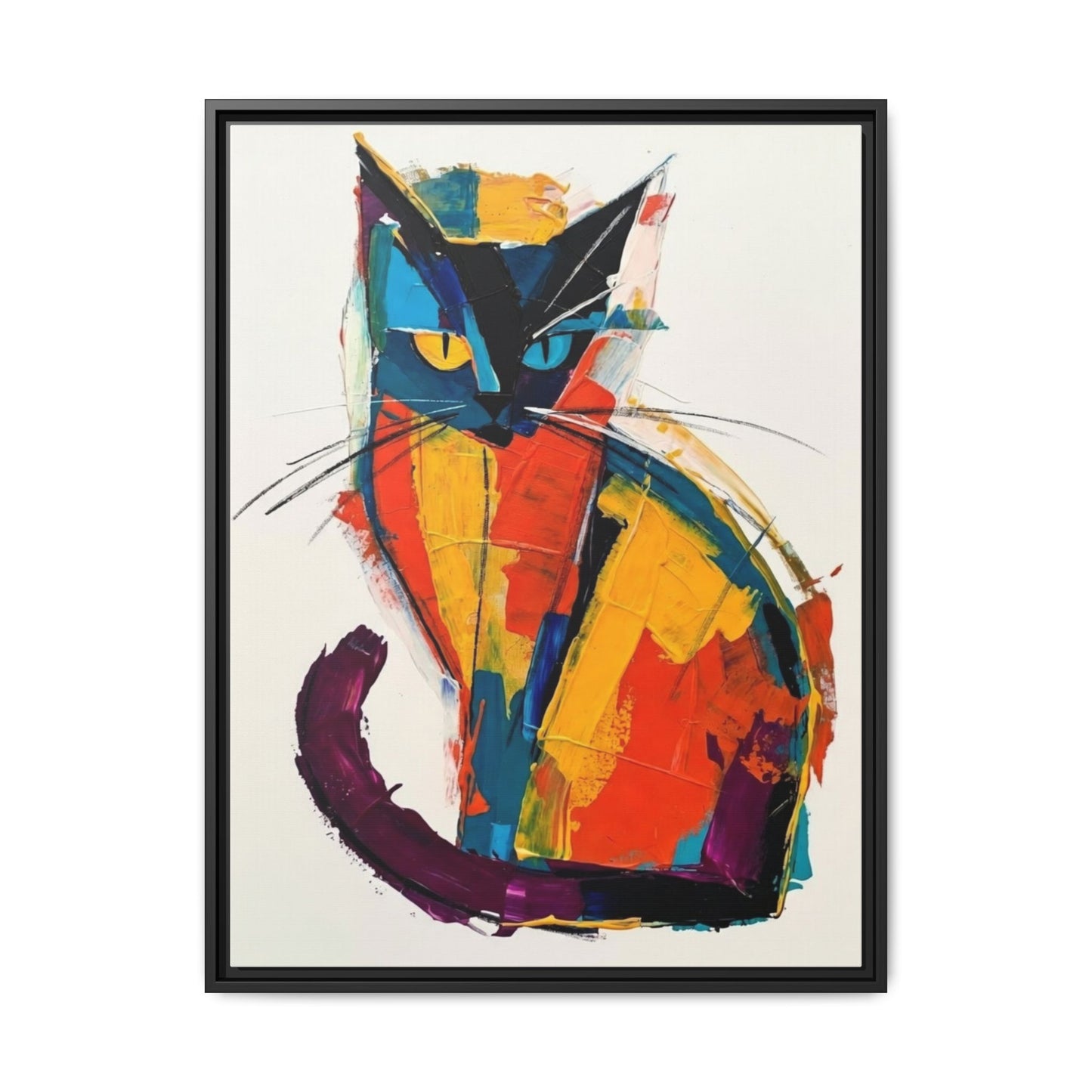 Colorful Abstract Cat Framed Canvas — Modern Matte Wall Art