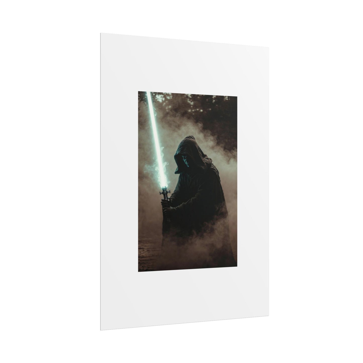 Dark Jedi Lightsaber Poster — Sci‑Fi Hooded Warrior Rolled Art Print