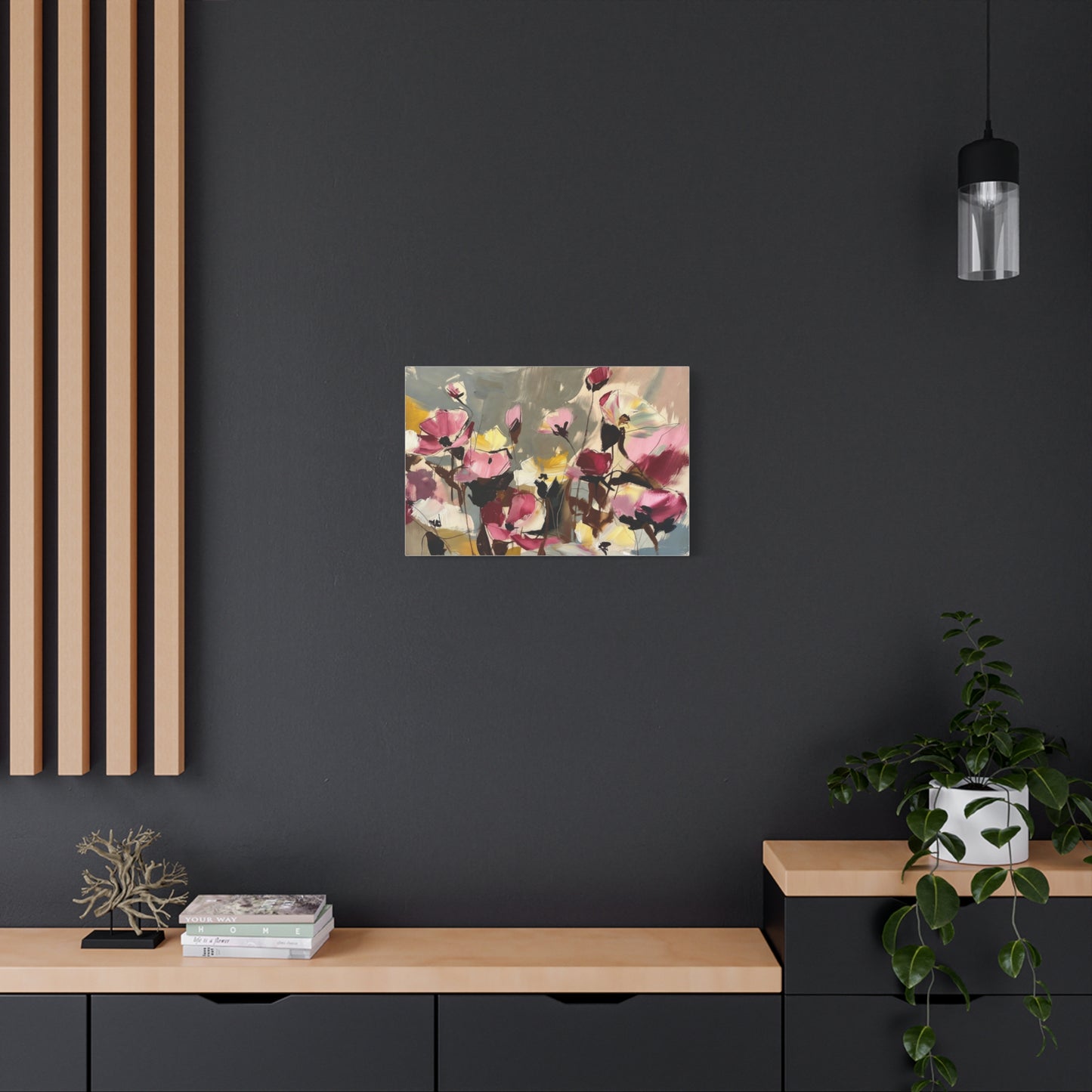 Floral Abstract Canvas Wall Art — Pink & Yellow Bloom Stretched Matte Print