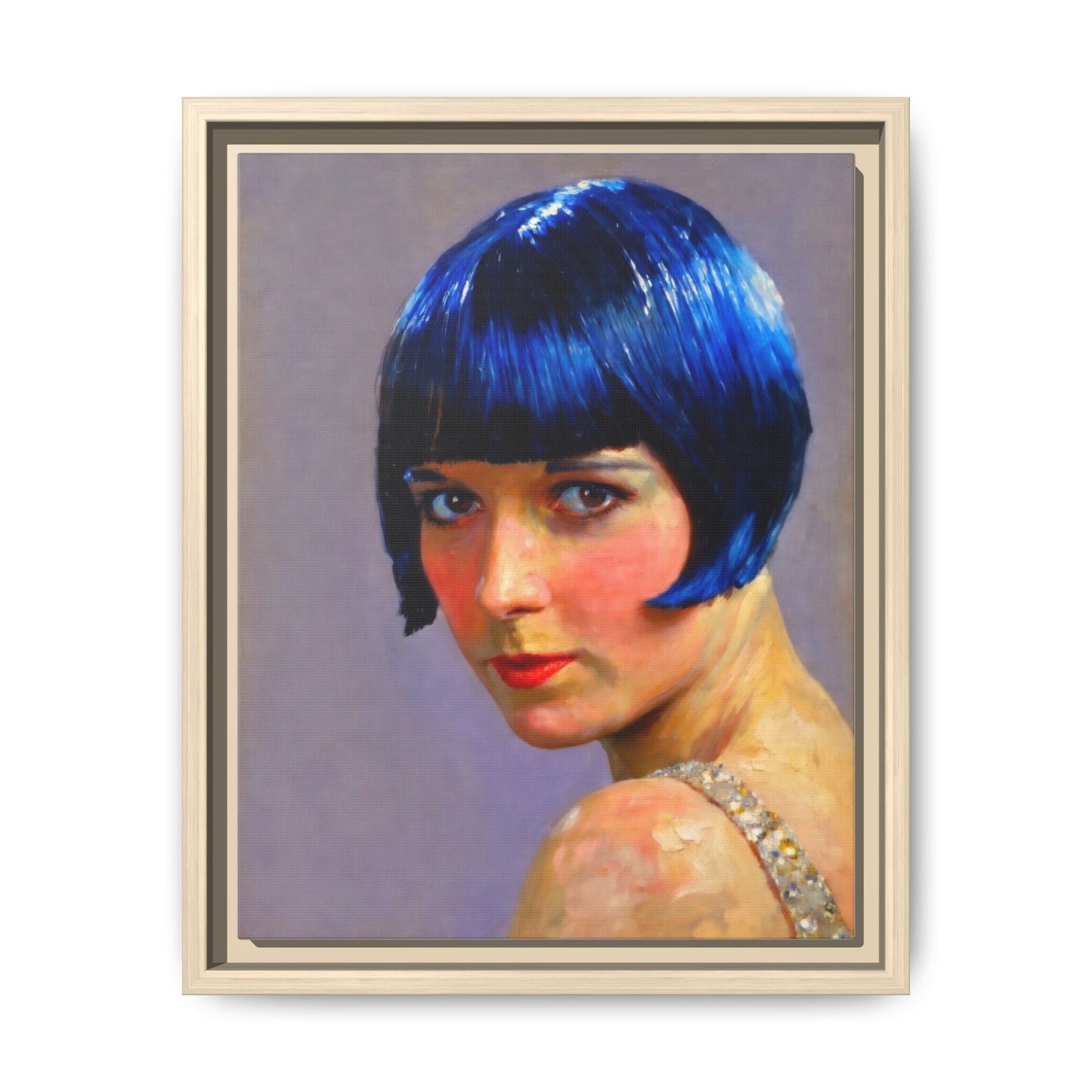 Framed Matte Canvas Art Print — Vintage Portrait with Blue Bob