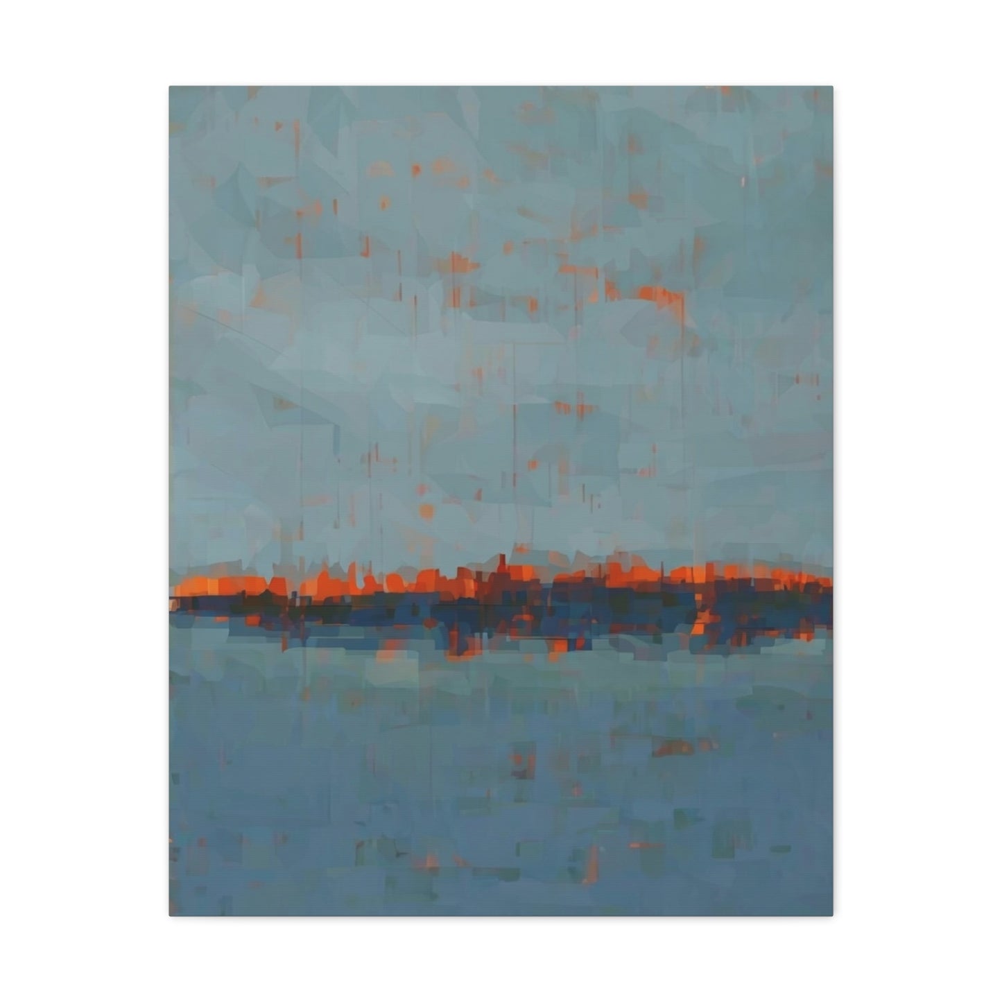 Abstract Coastal Horizon Canvas Print — Blue Teal with Orange Accent