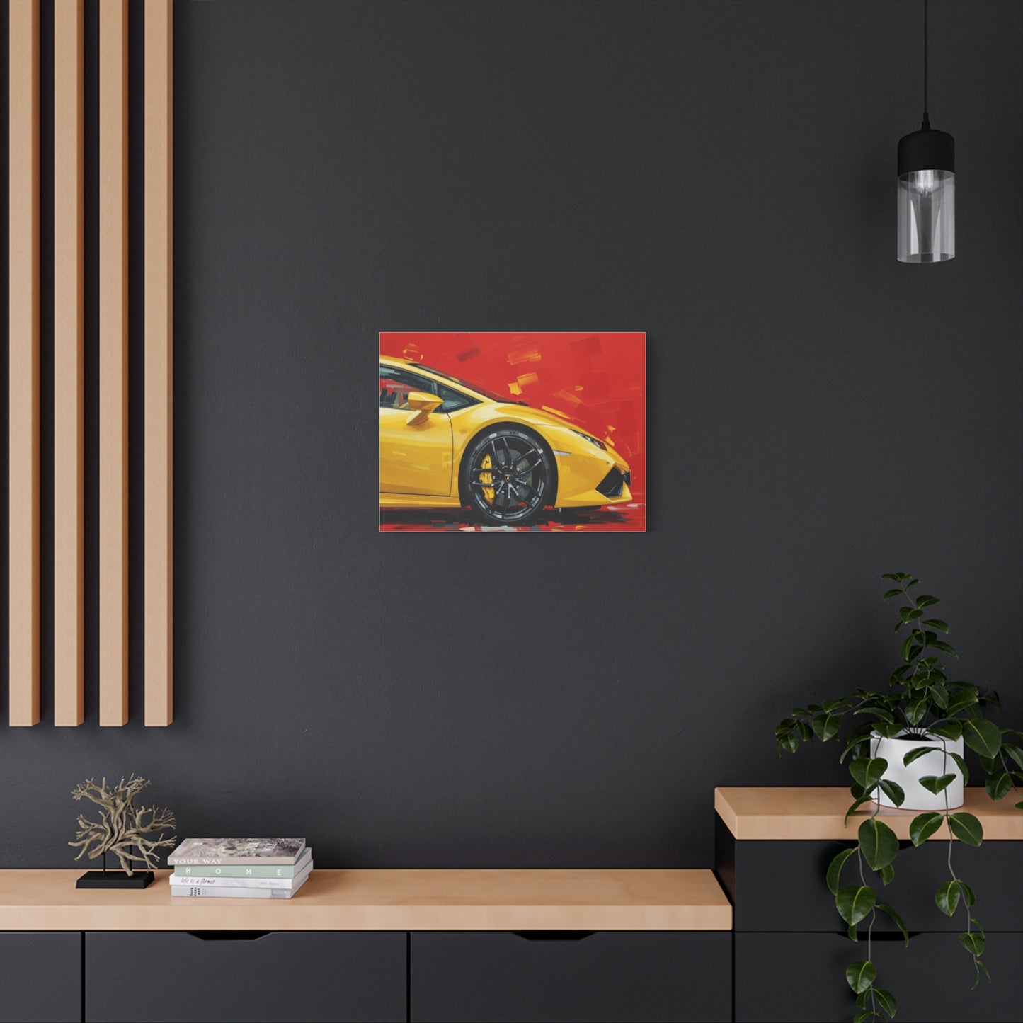 Yellow Sports Car Canvas Print - Modern Automotive Wall Art (Matte Stretched)