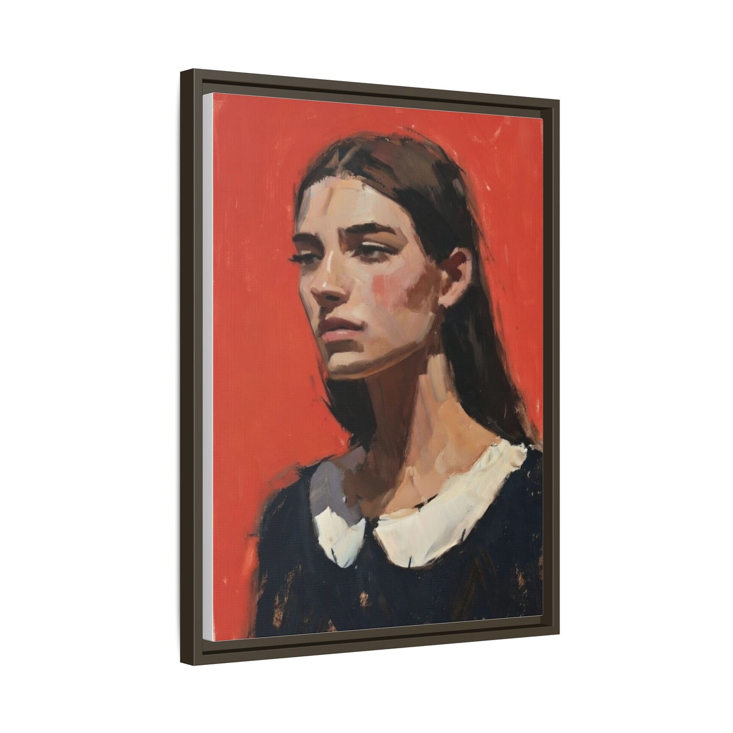 Framed Matte Canvas Portrait Print — Moody Red Figurative Art