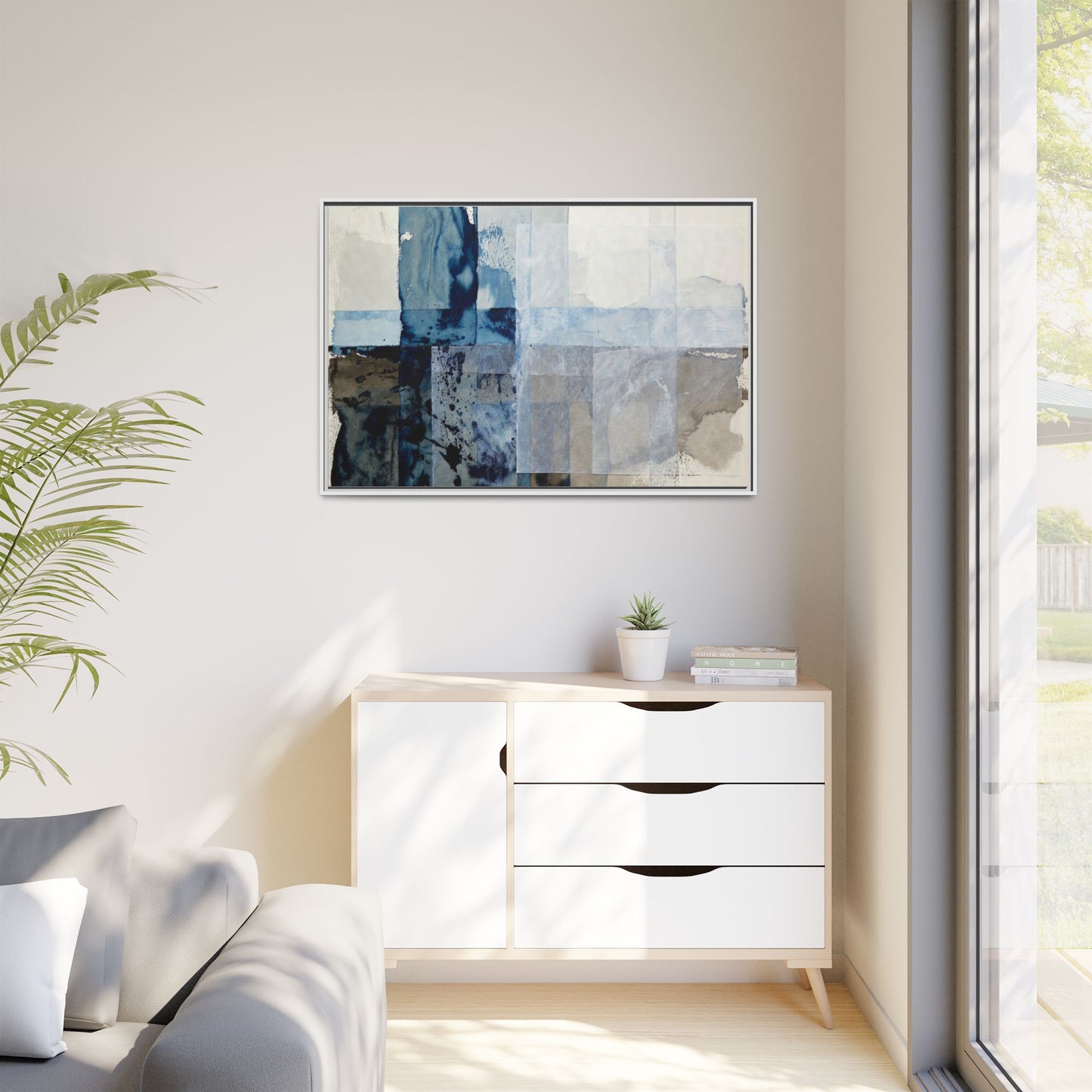 Abstract Coastal Blue Framed Canvas Art