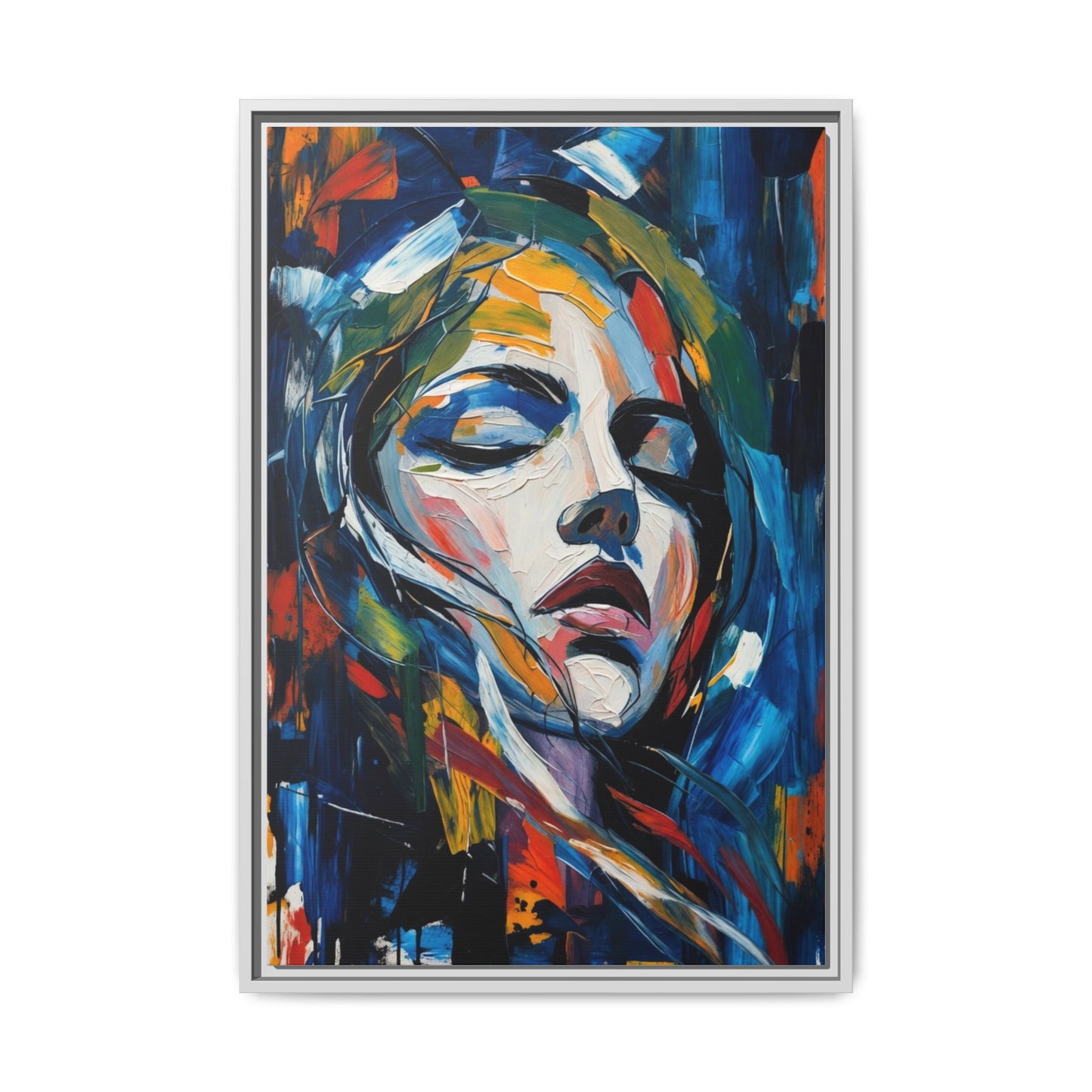 Abstract Colorful Woman Portrait — Framed Matte Canvas Wall Art