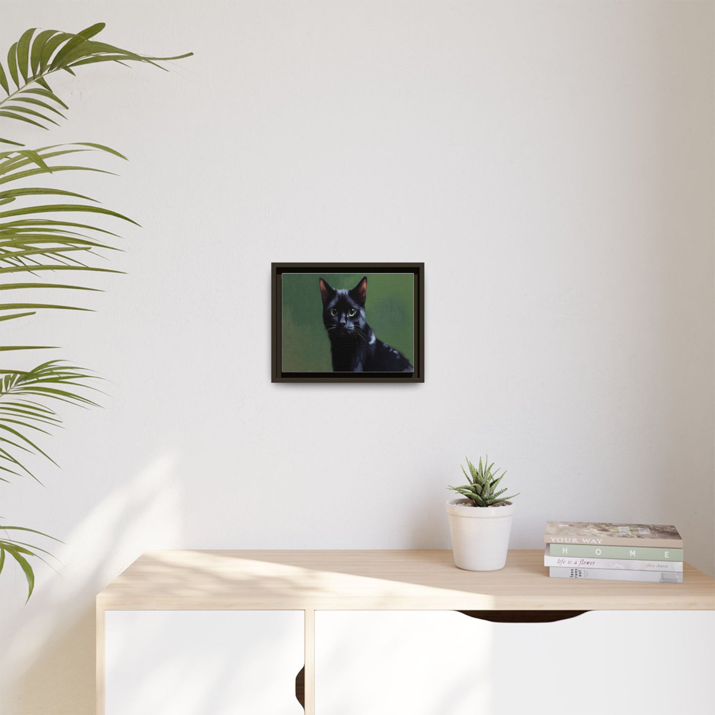 Framed Black Cat Portrait Canvas — Matte Multi-Color Wall Art