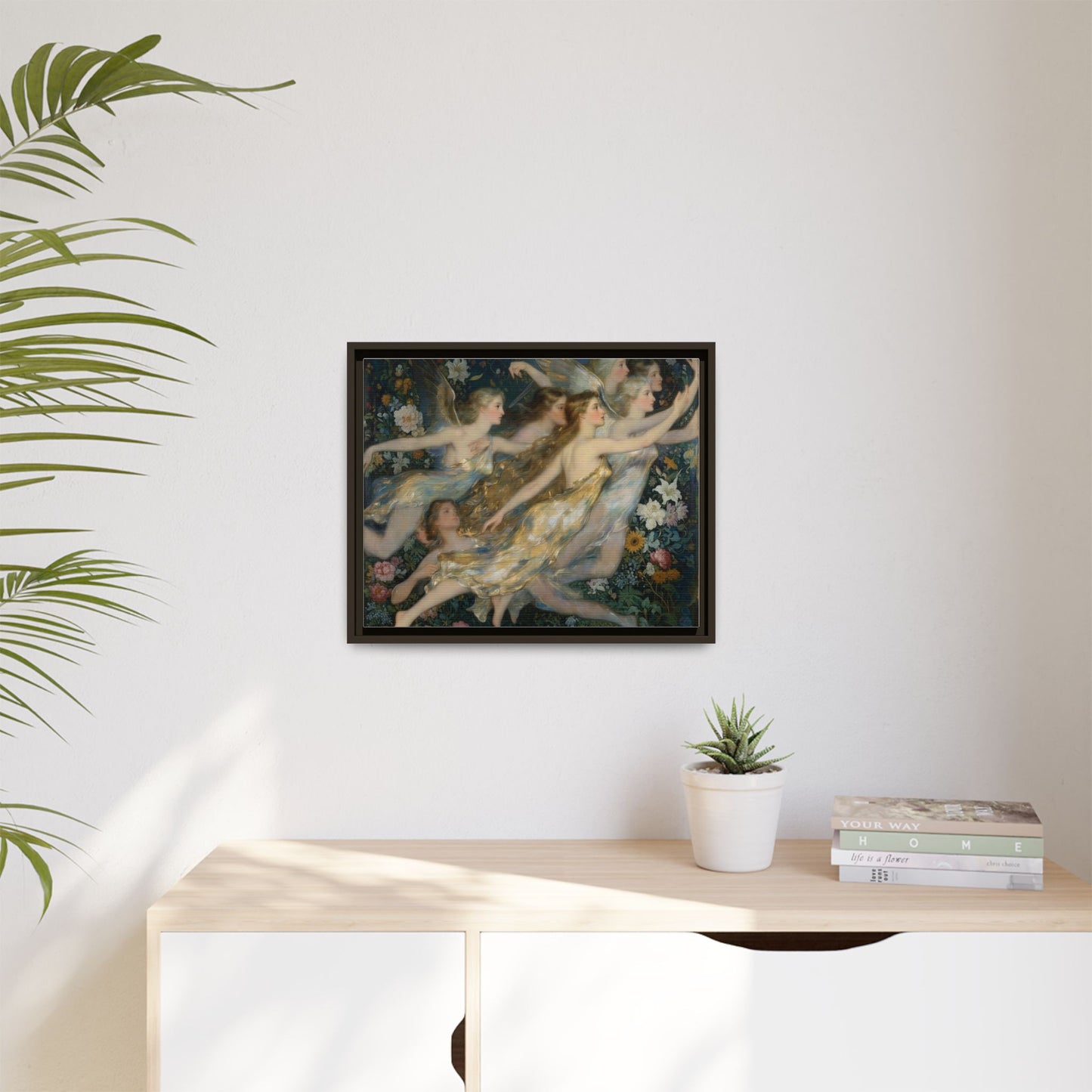 Framed Matte Canvas Wall Art — Vintage Fairies & Floral Painting