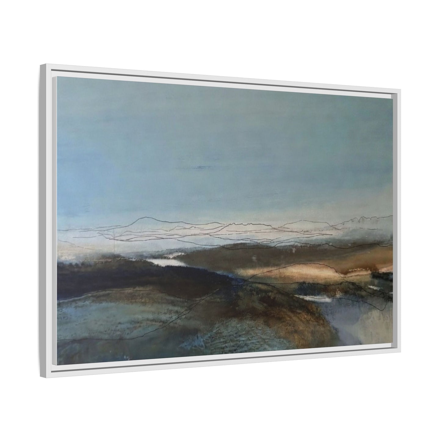 Framed Matte Canvas Wall Art — Serene Abstract Blue Landscape
