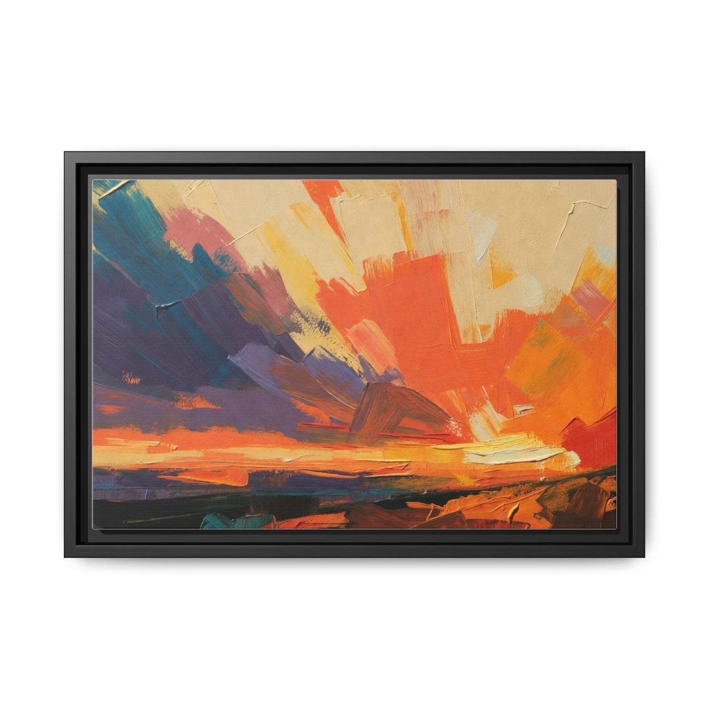 Framed Abstract Sunset Canvas Art – Multicolor Matte Wall Decor