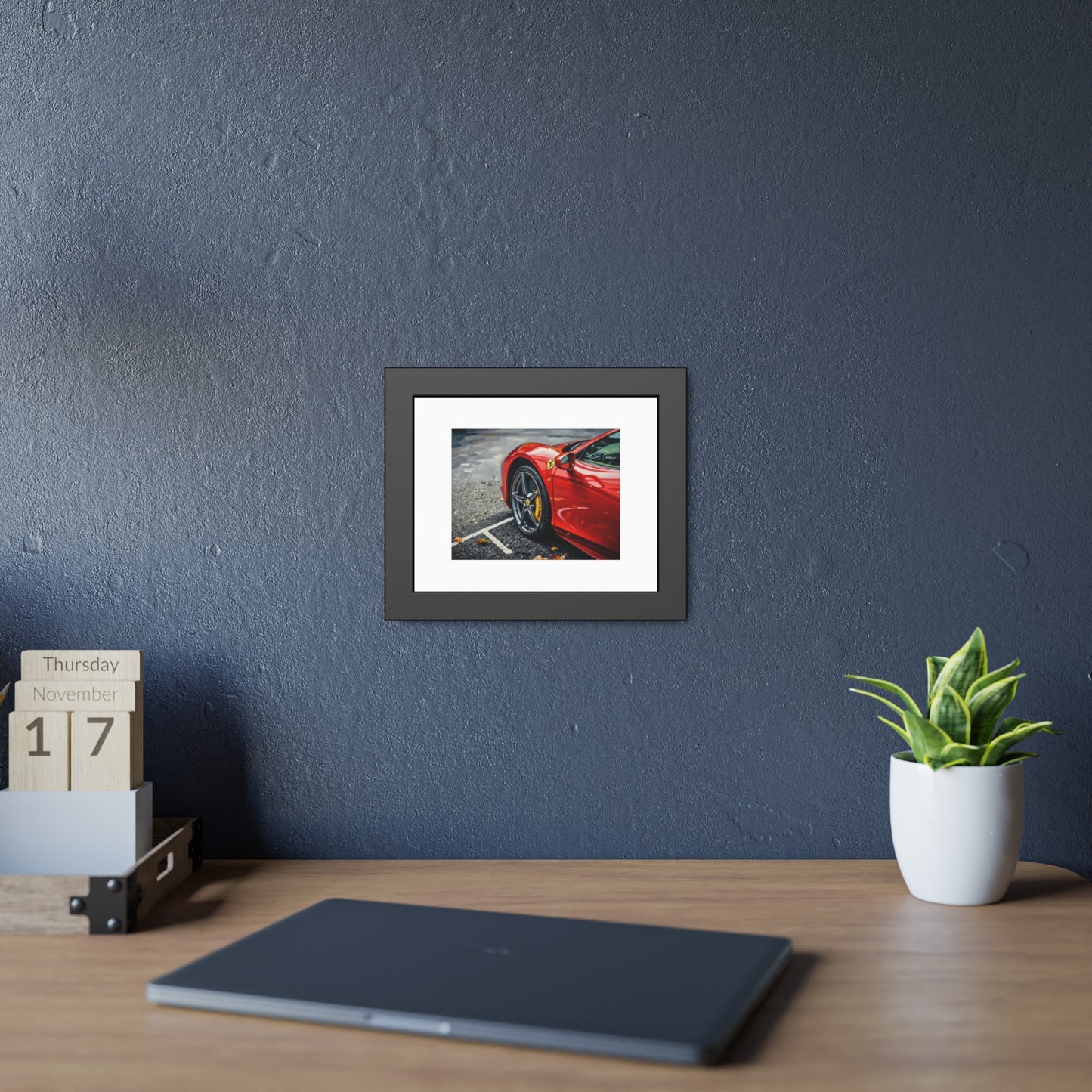 Framed Poster - Red Sports Car Photo, Modern Automotive Wall Art