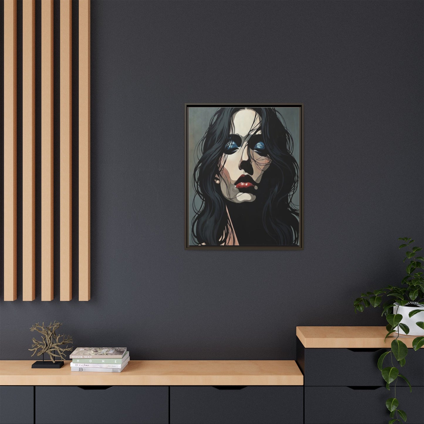 Framed Matte Canvas: Moody Portrait of Woman – Modern Gothic Wall Art