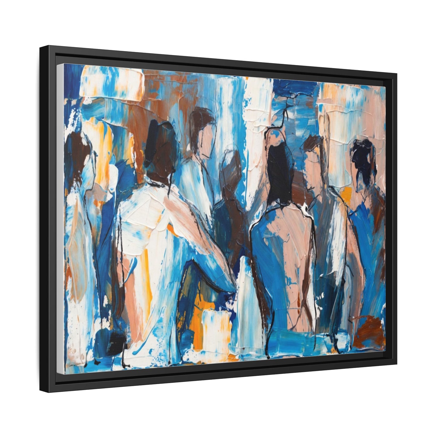 Abstract Coastal Figures Matte Canvas Framed Wall Art