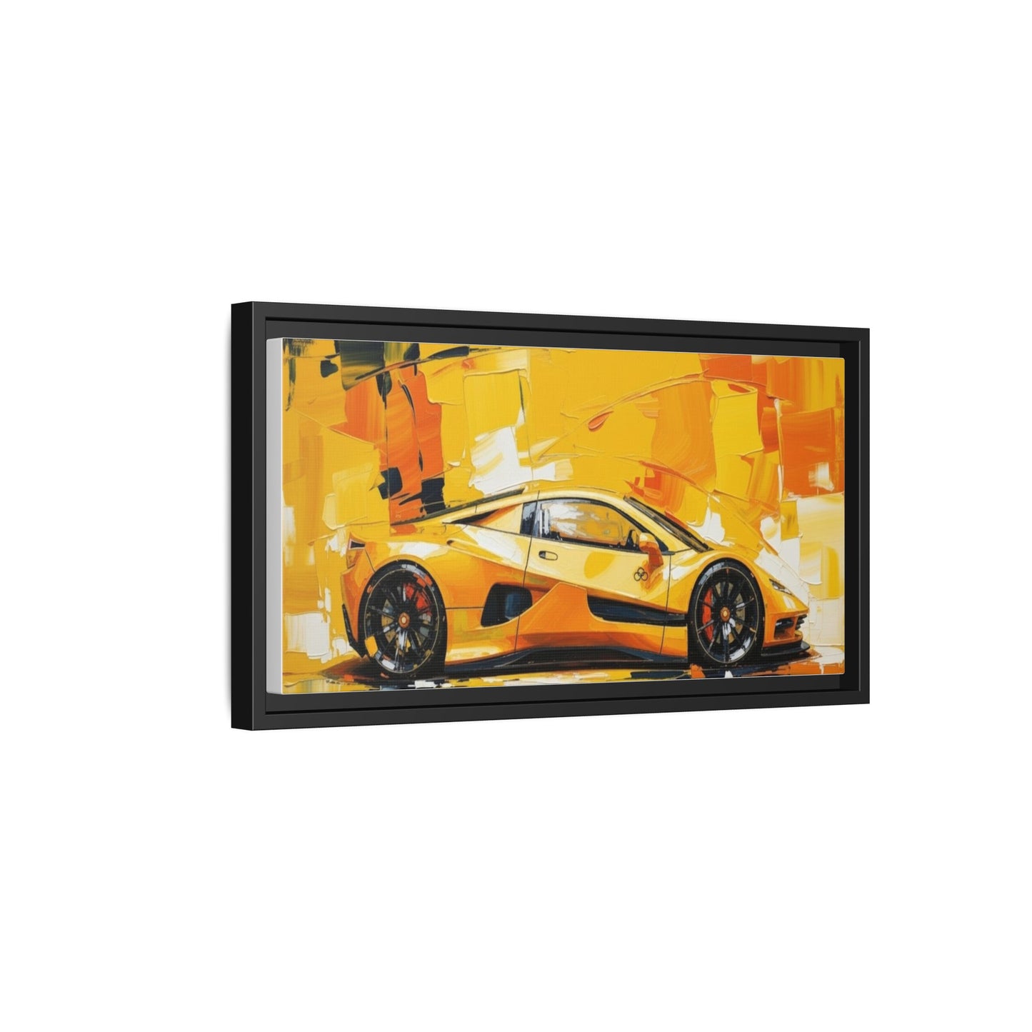 Yellow Sports Car Abstract Matte Canvas Framed Print