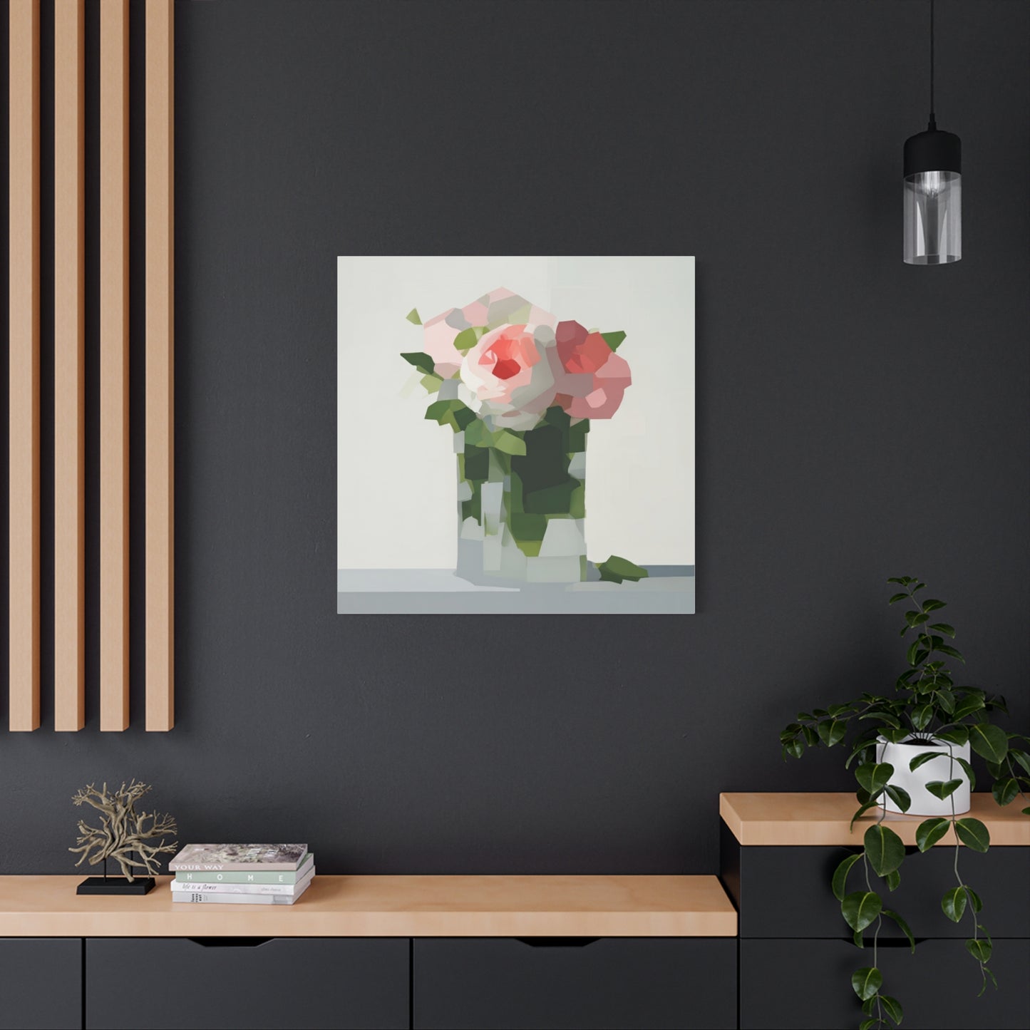 Pink Roses Geometric Canvas Print — Stretched Matte Wall Art