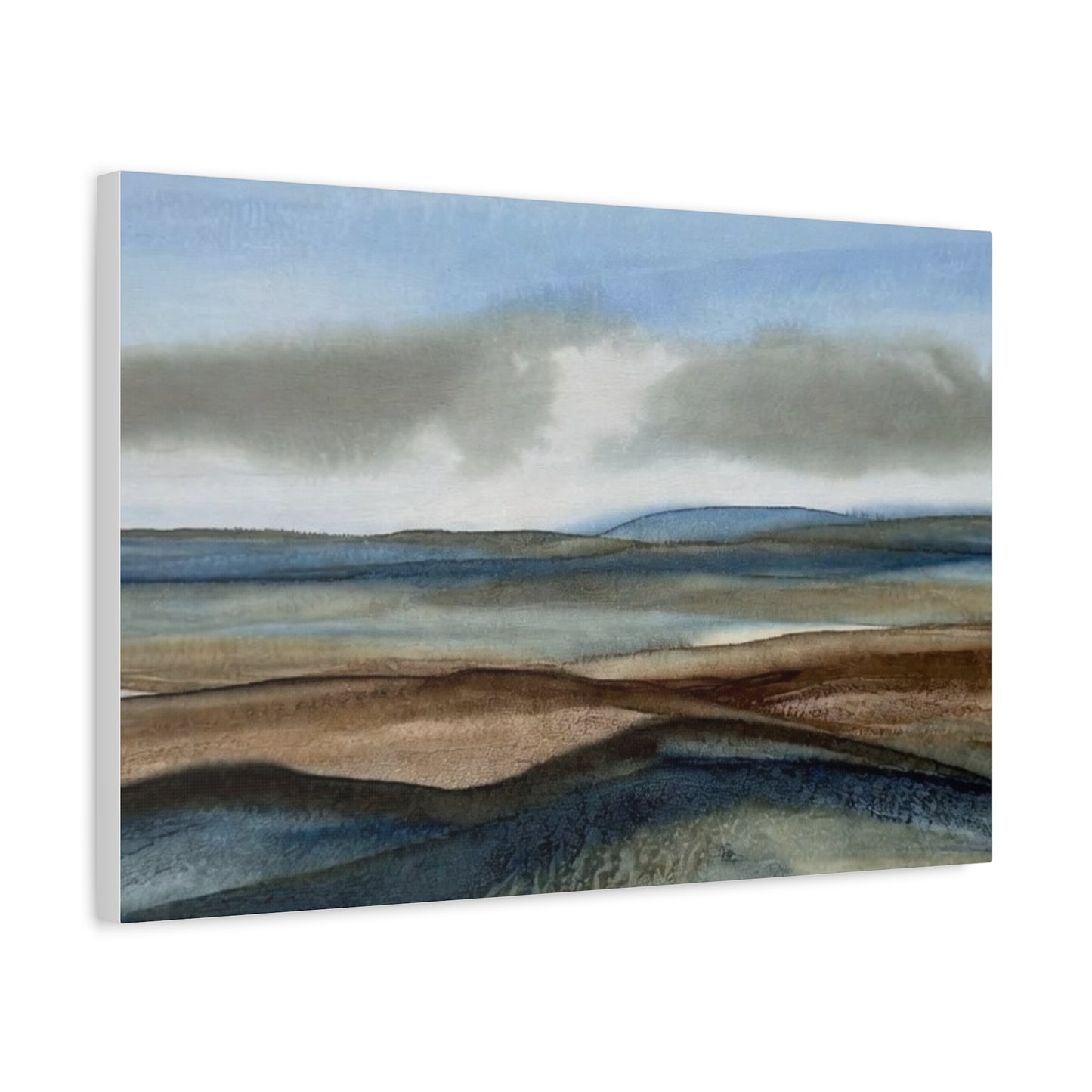 Coastal Mist Matte Canvas Print — Serene Blue-Brown Landscape Wall Art
