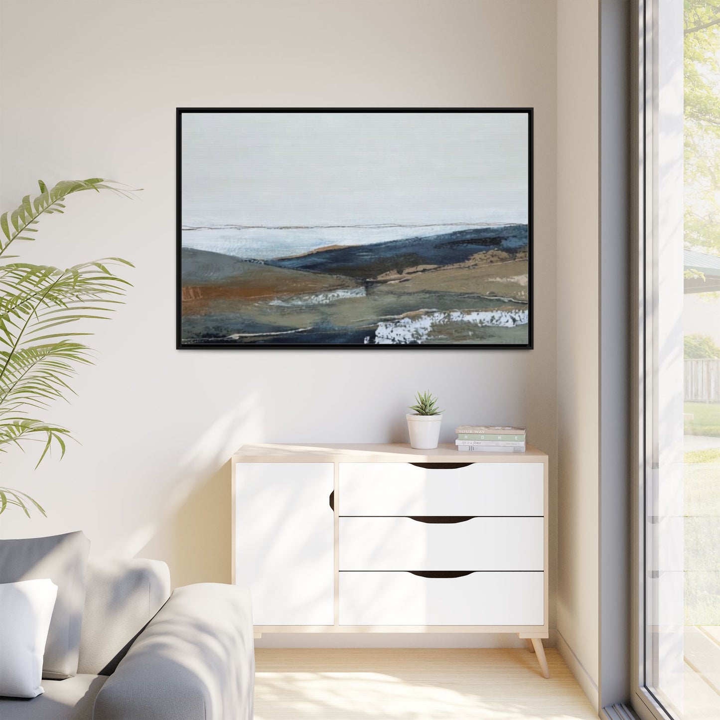 Framed Matte Canvas Wall Art — Serene Coastal Abstract Landscape