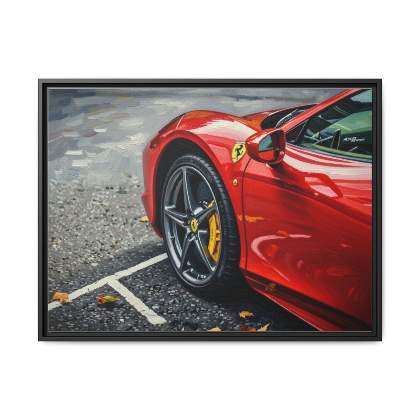 Framed Matte Canvas: Red Sports Car Close-Up Art Print