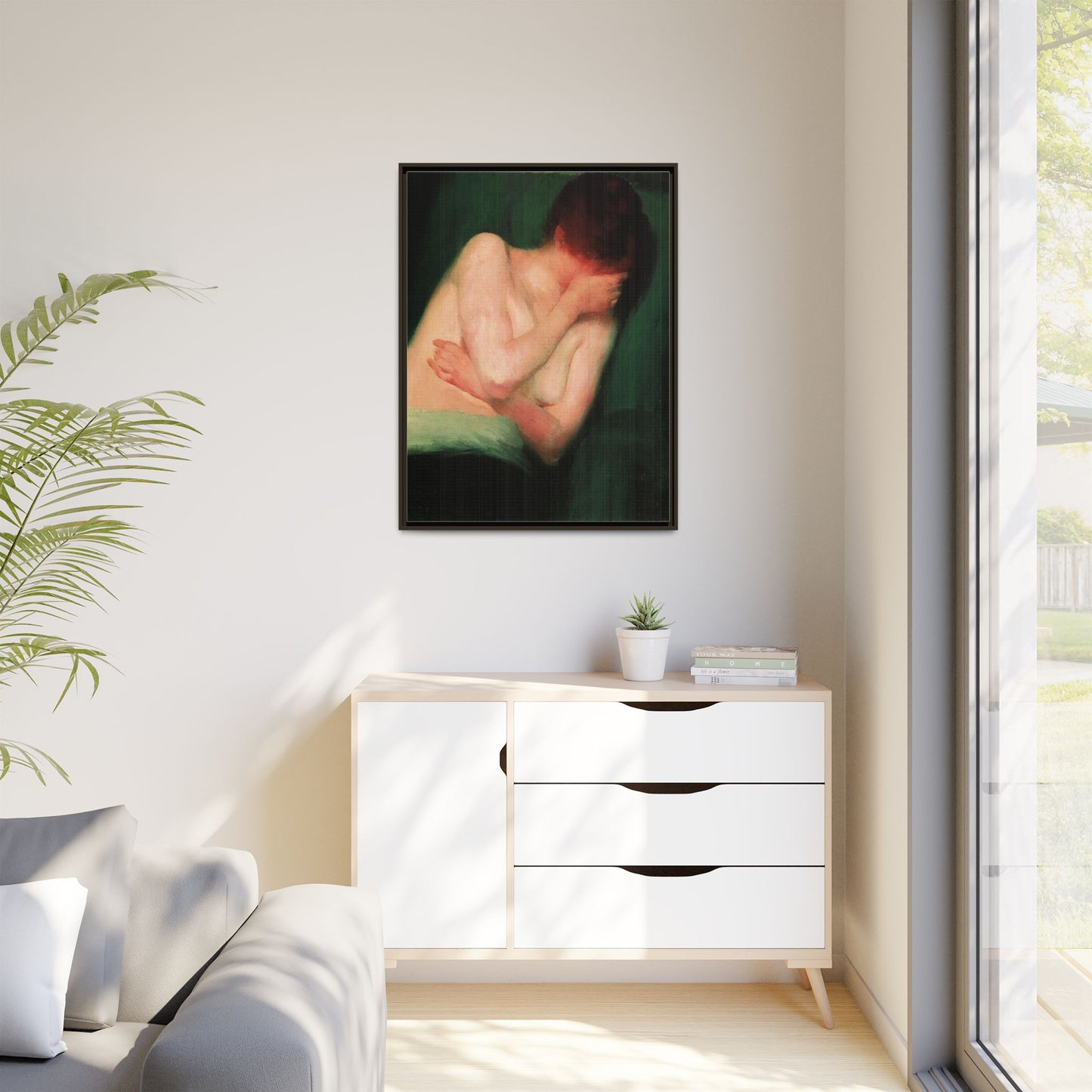 Female Nude by János Vaszary Framed Matte Canvas Wall Art Print