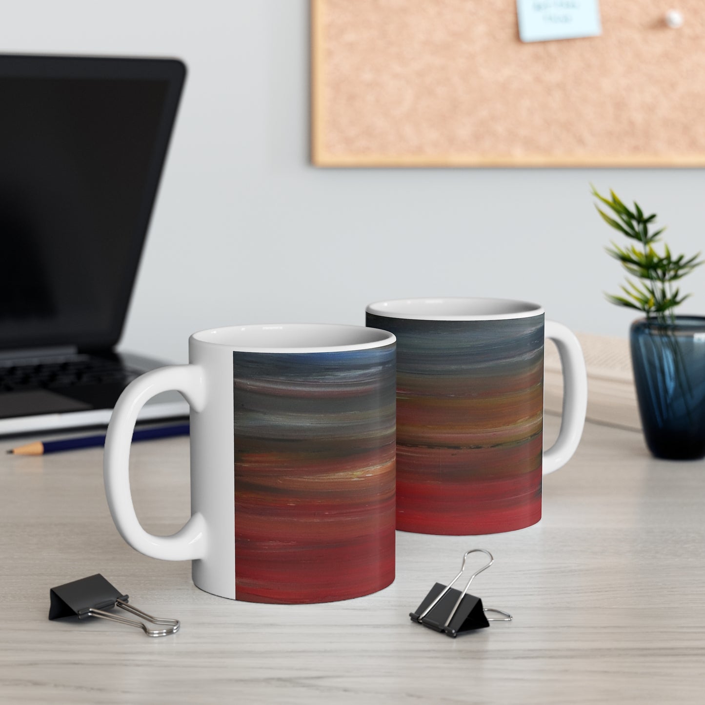 Abstract Sunset Stripes Mug — Red to Navy Gradient Ceramic Coffee Cup