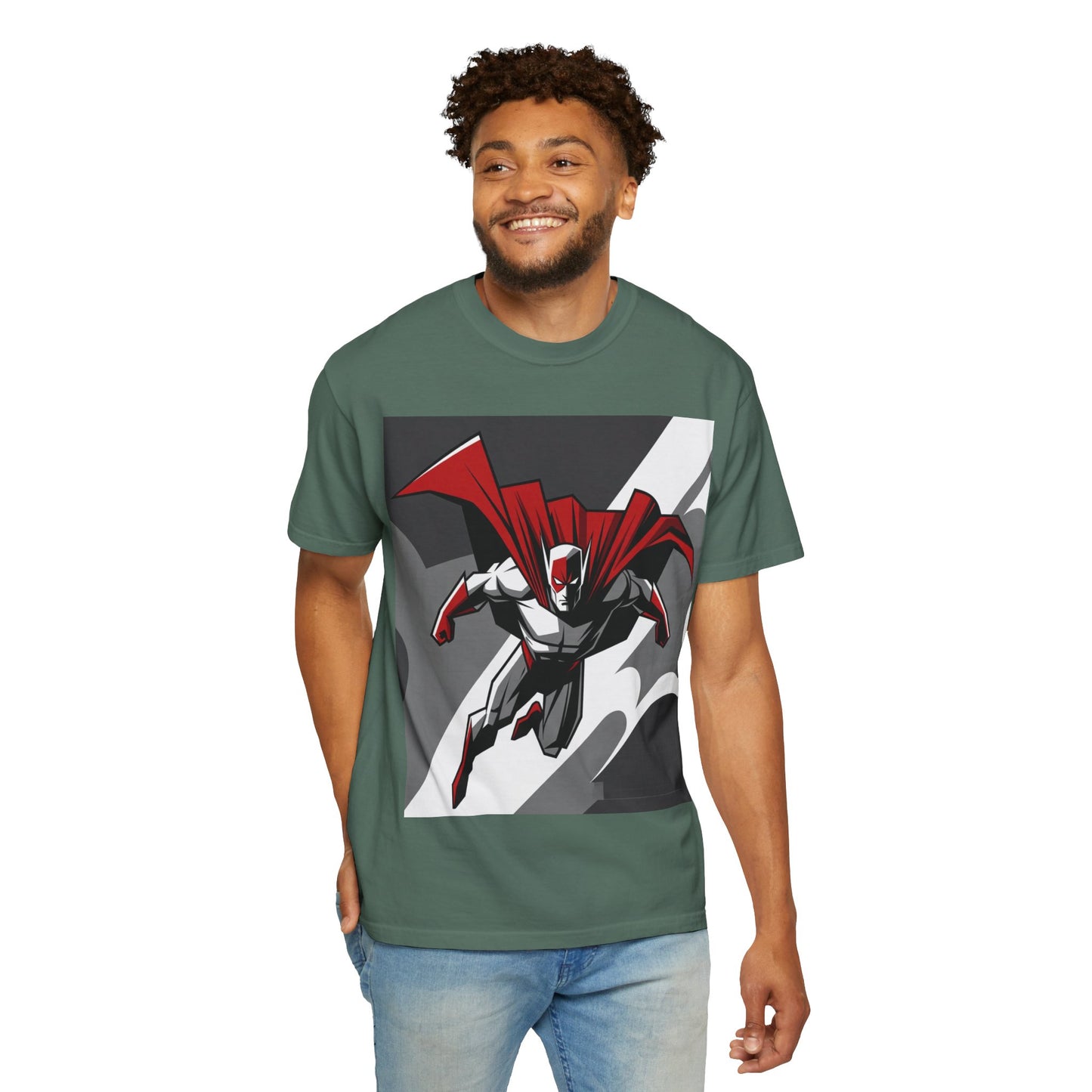 Superhero Action T-Shirt — Red Cape Comic Graphic Tee