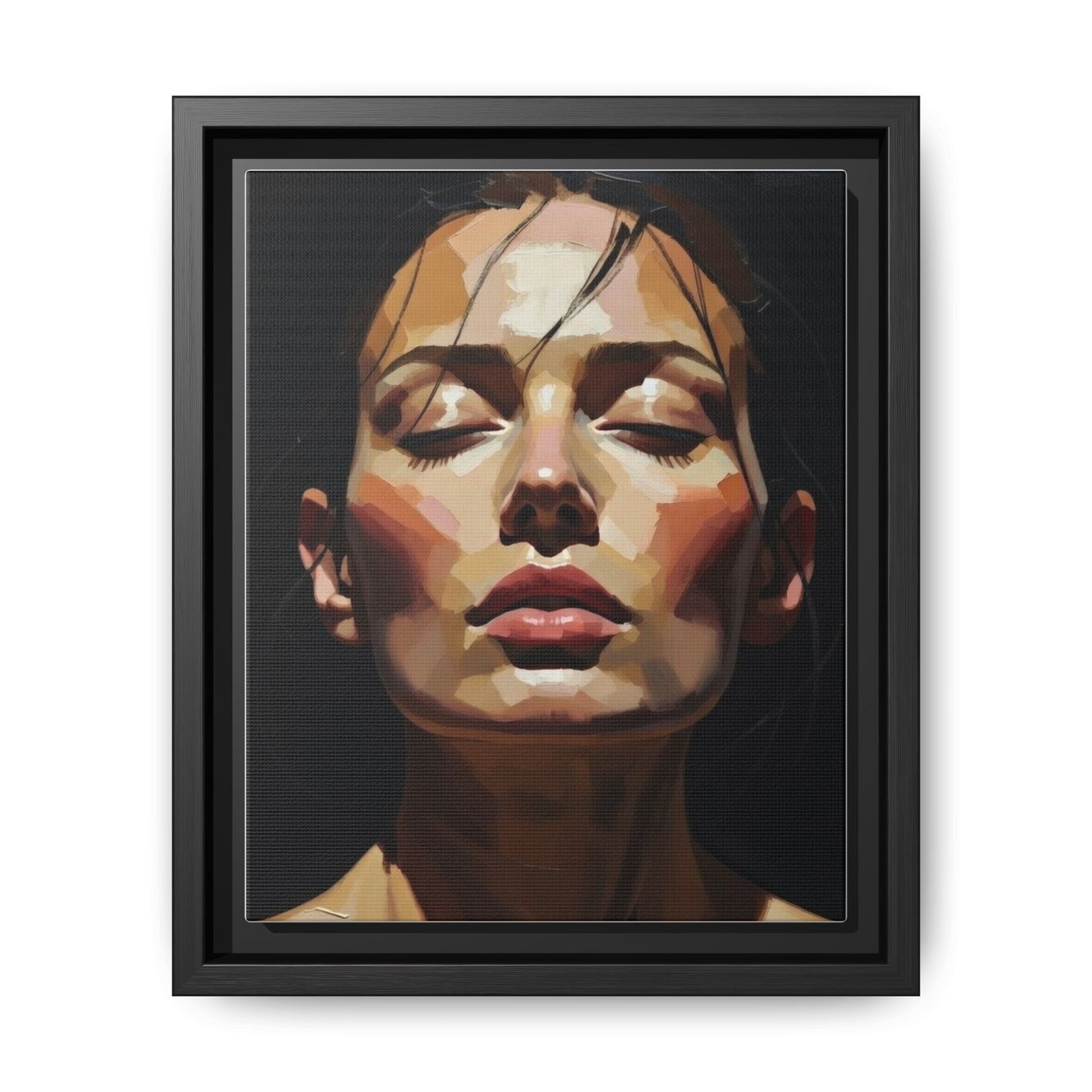 Framed Matte Canvas Portrait – Woman with Eyes Closed (Multi‑Color)