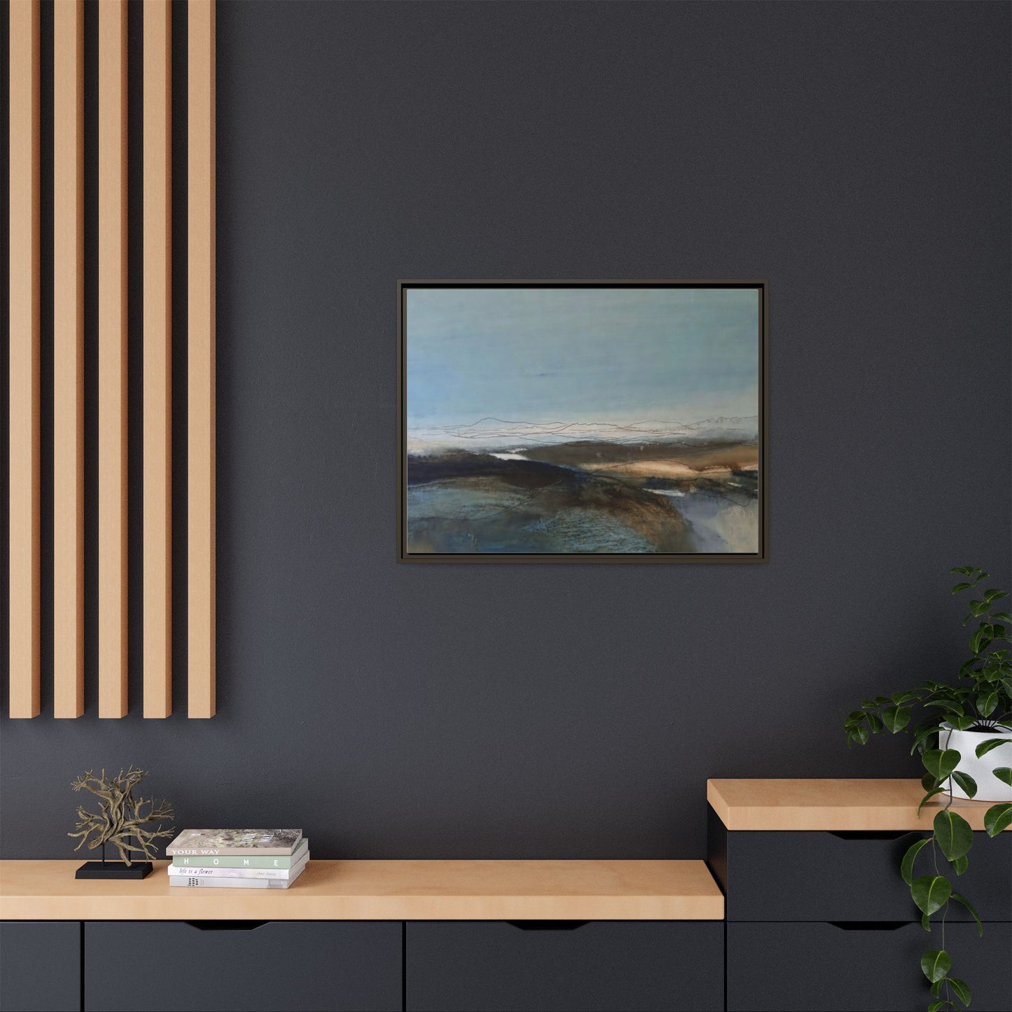 Framed Matte Canvas Wall Art — Serene Abstract Blue Landscape