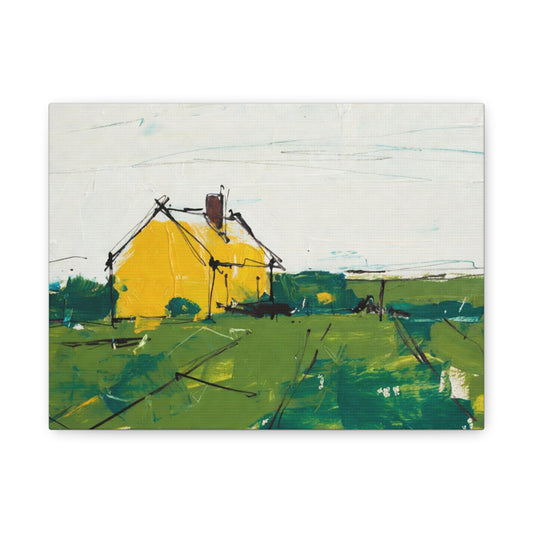 Yellow Cottage Landscape Canvas - Matte Stretched Wall Art