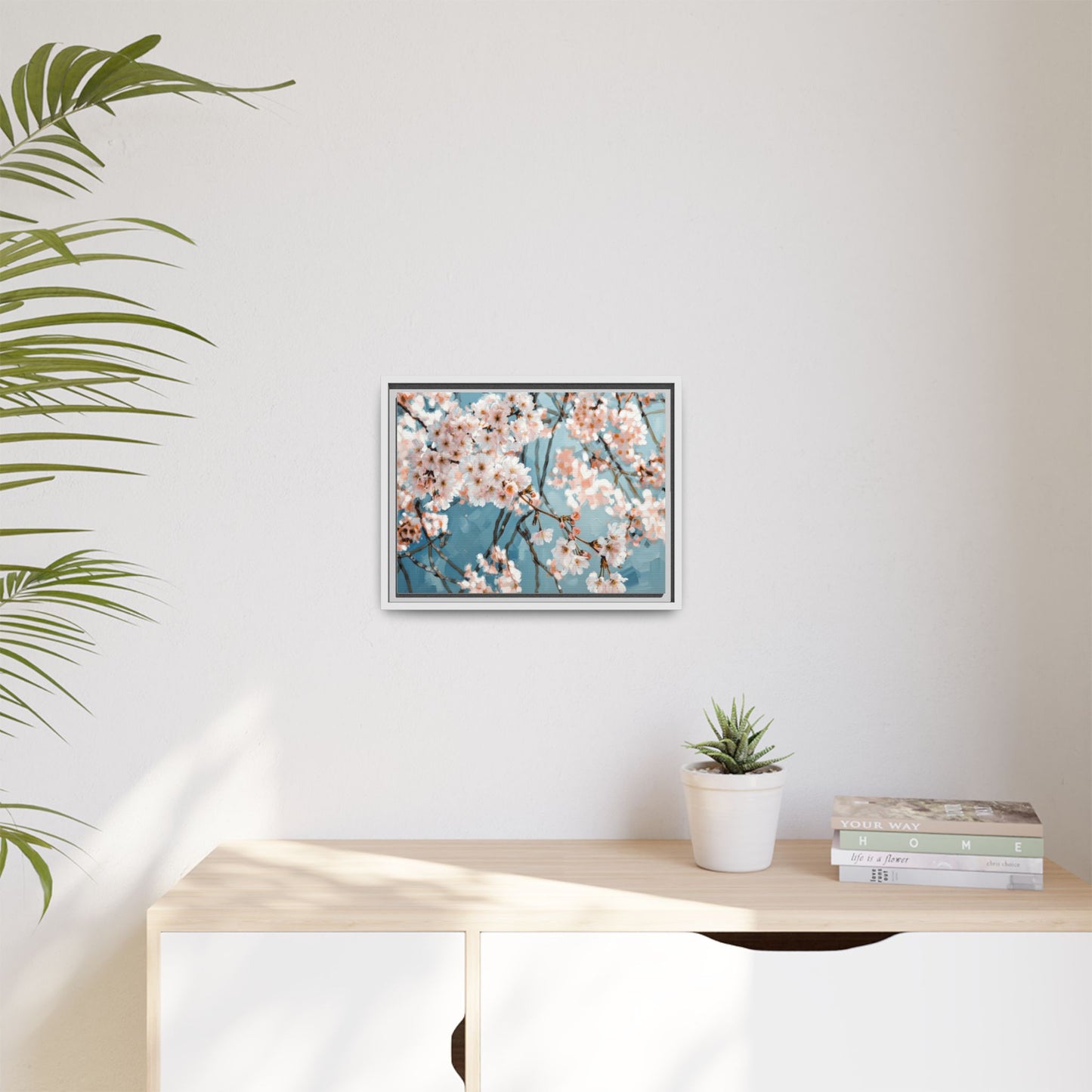 Framed Cherry Blossom Matte Canvas Print — Soft Pink Floral Wall Art