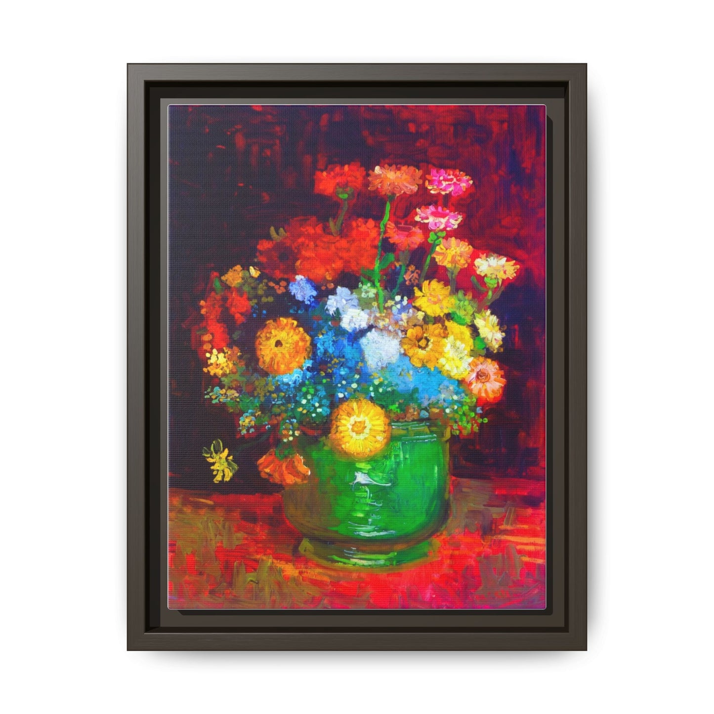 Framed Floral Canvas Print — Colorful Bouquet Wall Art