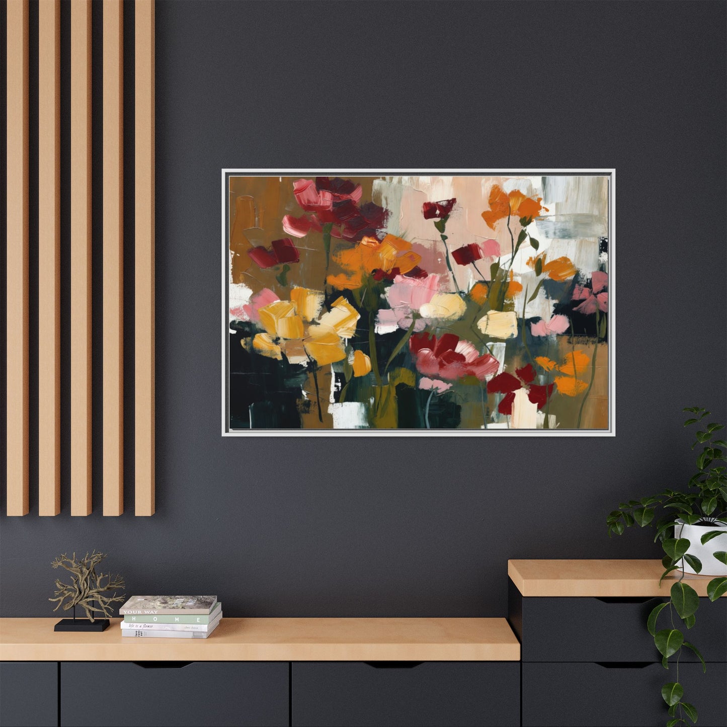 Framed Matte Canvas Floral Abstract Wall Art