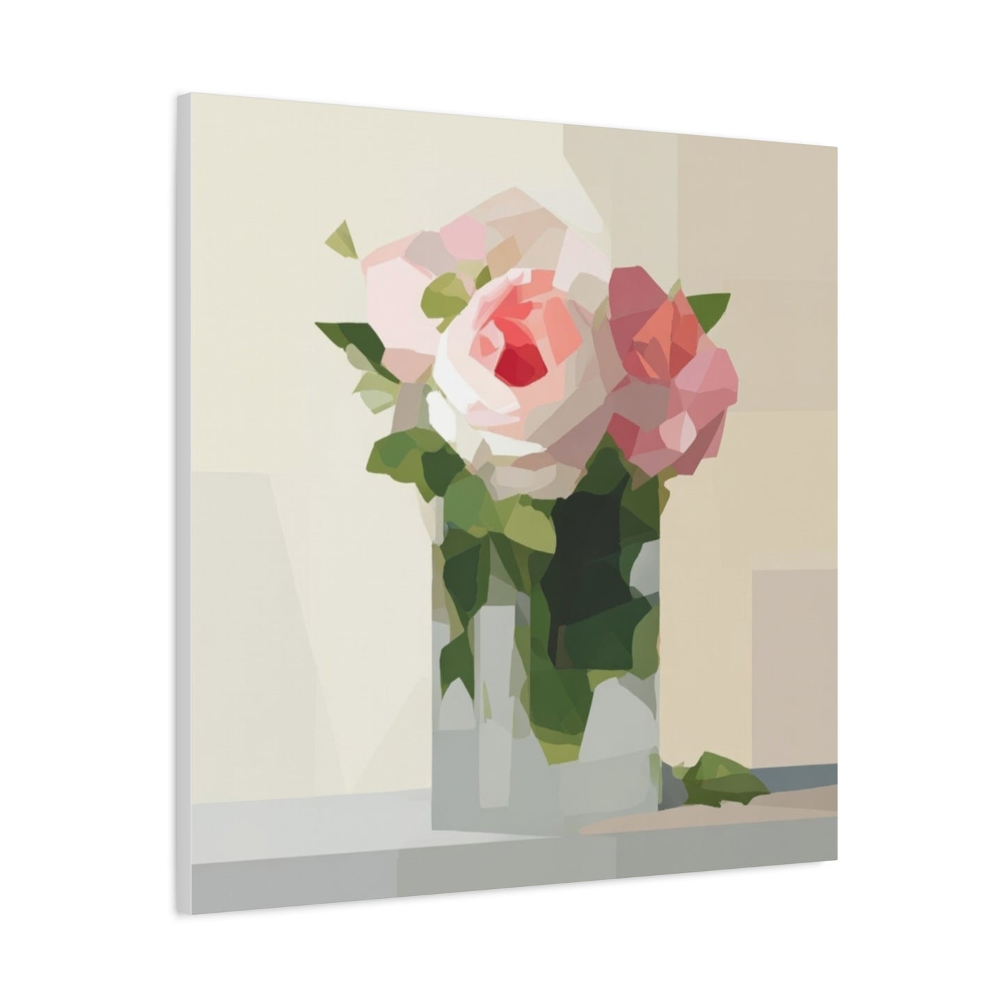 Pink Rose Still Life Canvas — Modern Floral Wall Art, Matte Stretched Canvas