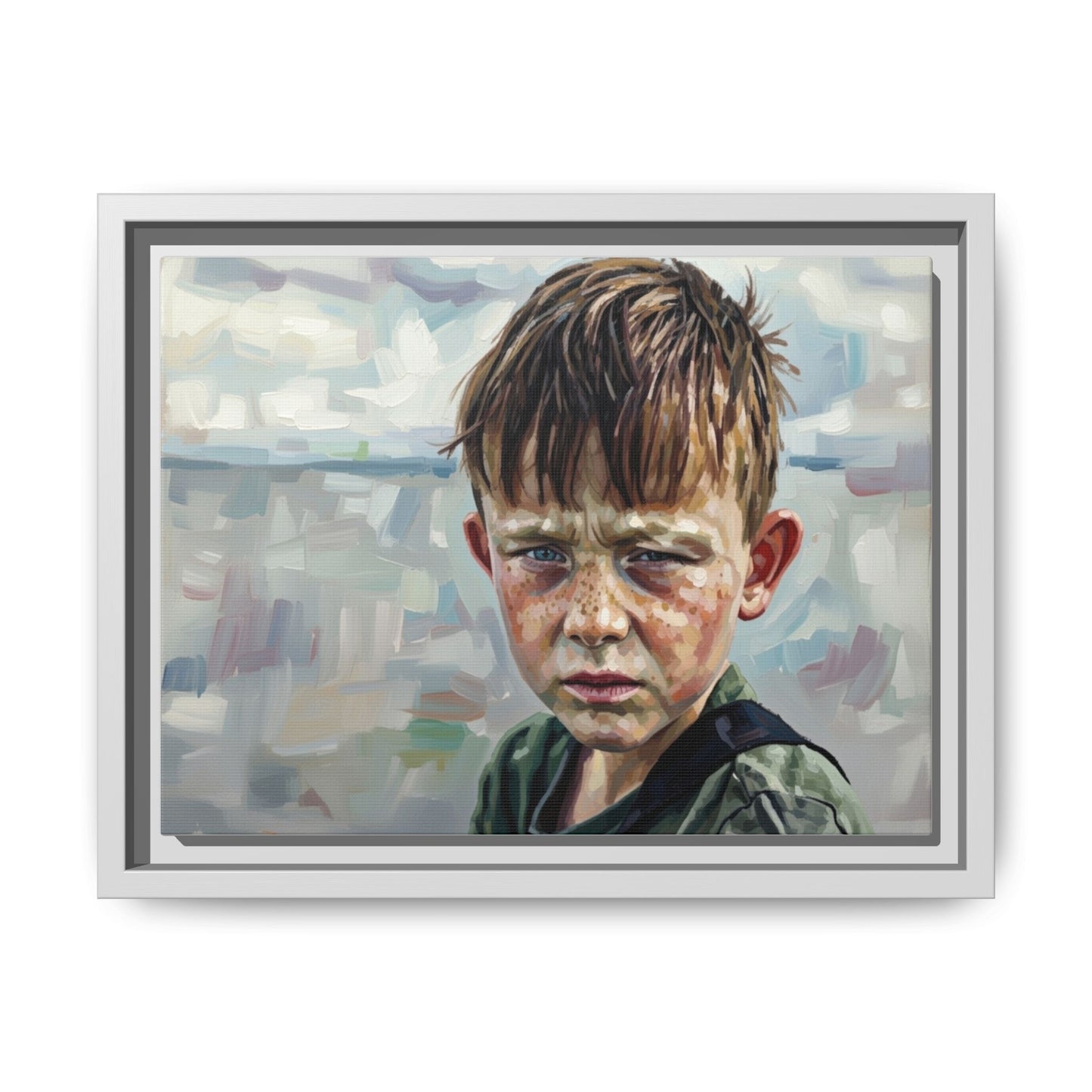 Framed Matte Canvas: Gritty Boy Portrait Art Print
