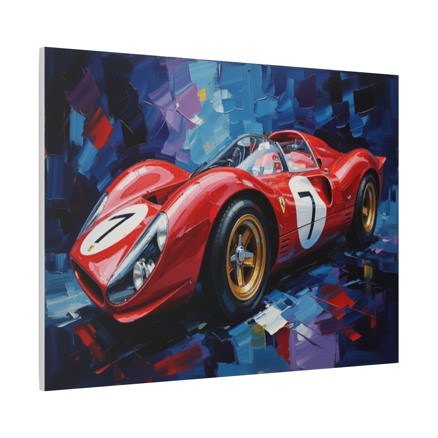 Vintage Ferrari Racing Car Canvas Print — Red Classic Sports Car Artwork (Matte Stretched)